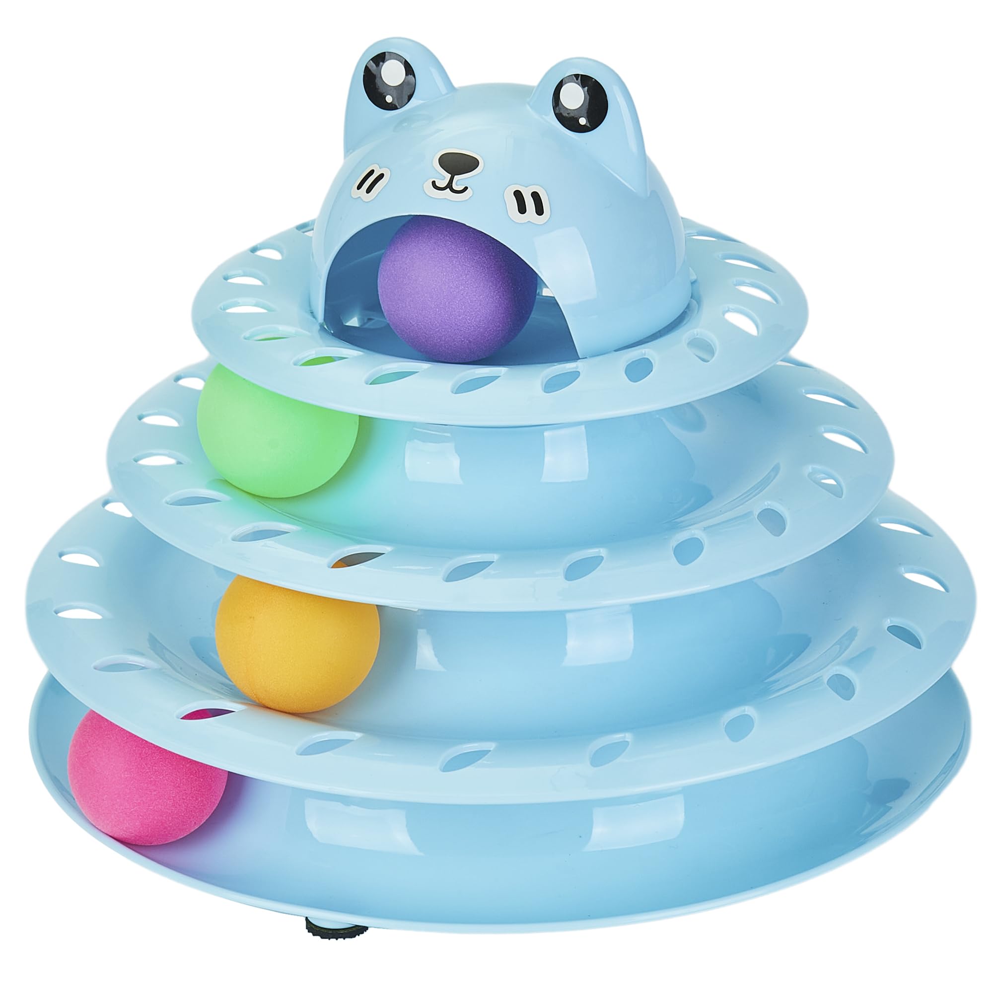 **Gefryco 4-Tier Interactive Cat Toy Ball Track & Turntable Tower - Multi-Level Puzzle Exercise Toy with Colorful Chase Balls for Indoor Cats (Blue) - Fun Playtime & Mental Stimulation for Kittens**