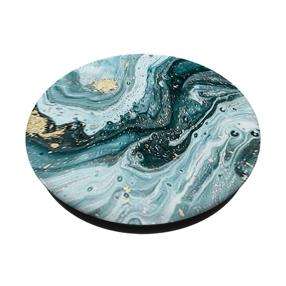 Marble-Effect Teal Mint Green & Yellow Gold PopSockets PopGrip - Swappable Phone Grip with Adhesive for Phones & Tablets - Perfect for Daily Use, Travel, and Hands-Free Convenience