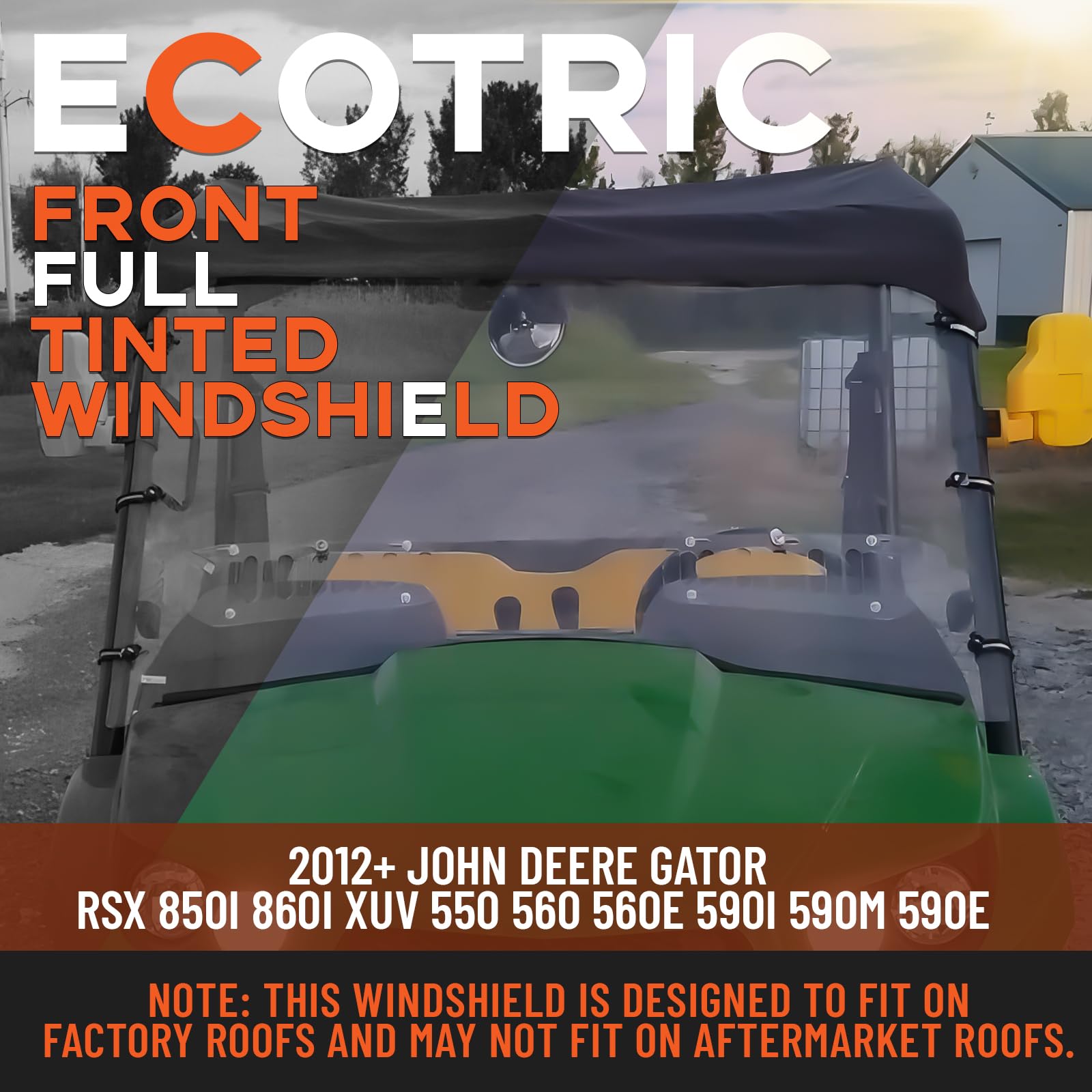 Heavy Duty Clear Scratch Resistant Vented Windshield for 2012+ John Deere Gator RSX 850i 860i XUV 550 560 560E 590i 590m 590E - ECOTRIC Full Windshield - Perfect for Off-Roading, Hunting & Farm Work