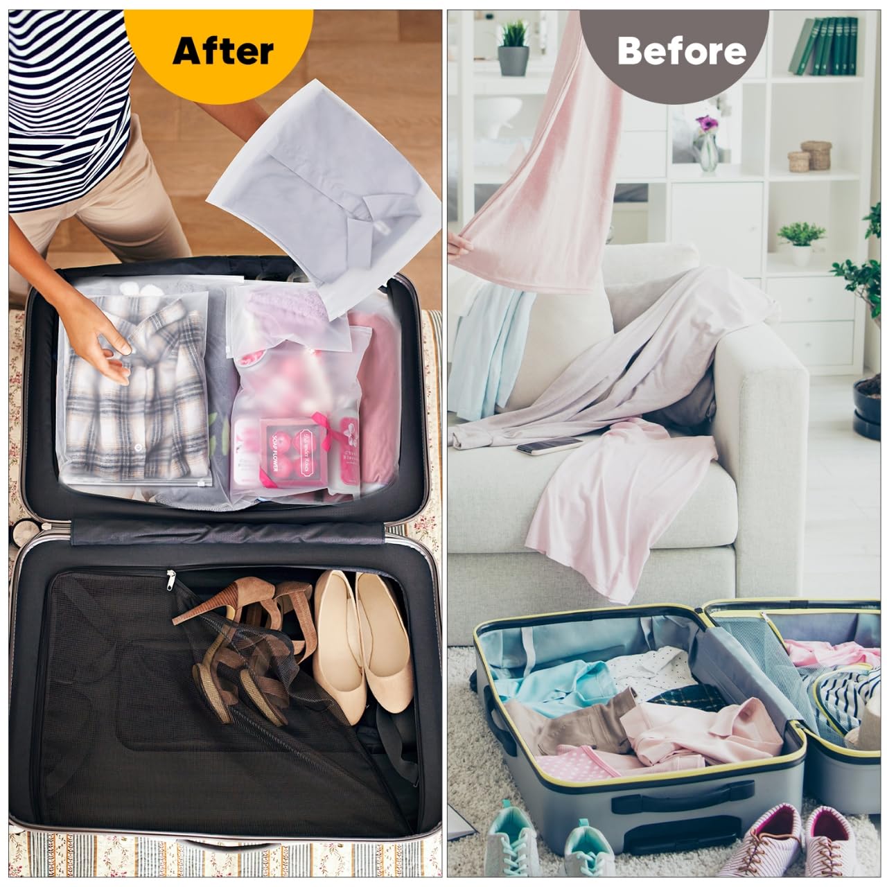 100Pcs 6x9 Inch Frosted Zipper Plastic Bags - Reusable Travel Storage Bags for Socks, Underwear, Cosmetics & Toiletries | No Vent Holes | Perfect for Organizing, Shipping & Travel Accessories