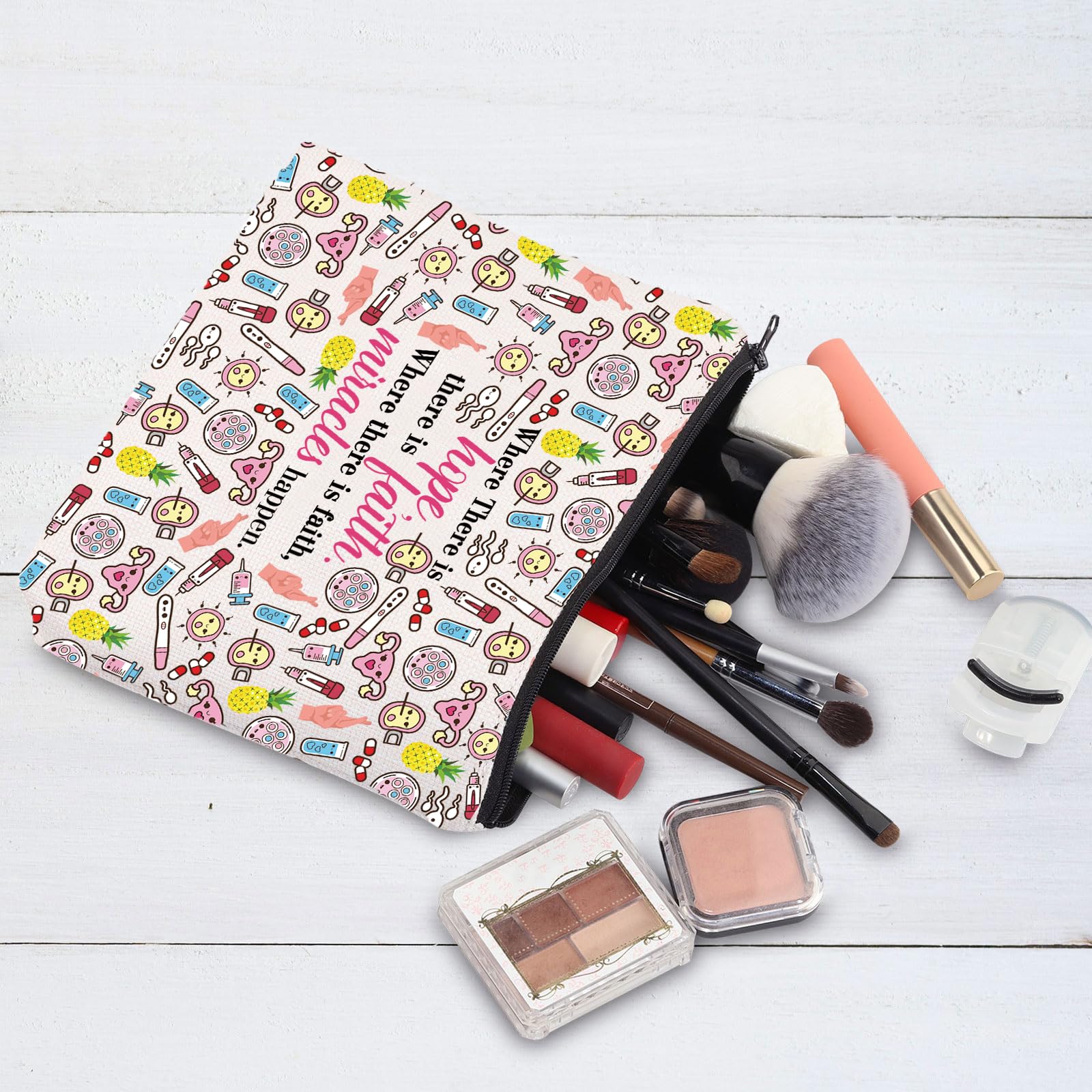 G2TUP IVF Faith Makeup Bag - Motivational Infertility Pineapple Gift for Warrior Moms - Perfect for IVF Transfer Day & Infertility Support - Great for Hospital Visits, Fertility Clinics and Emotional Support Gifts