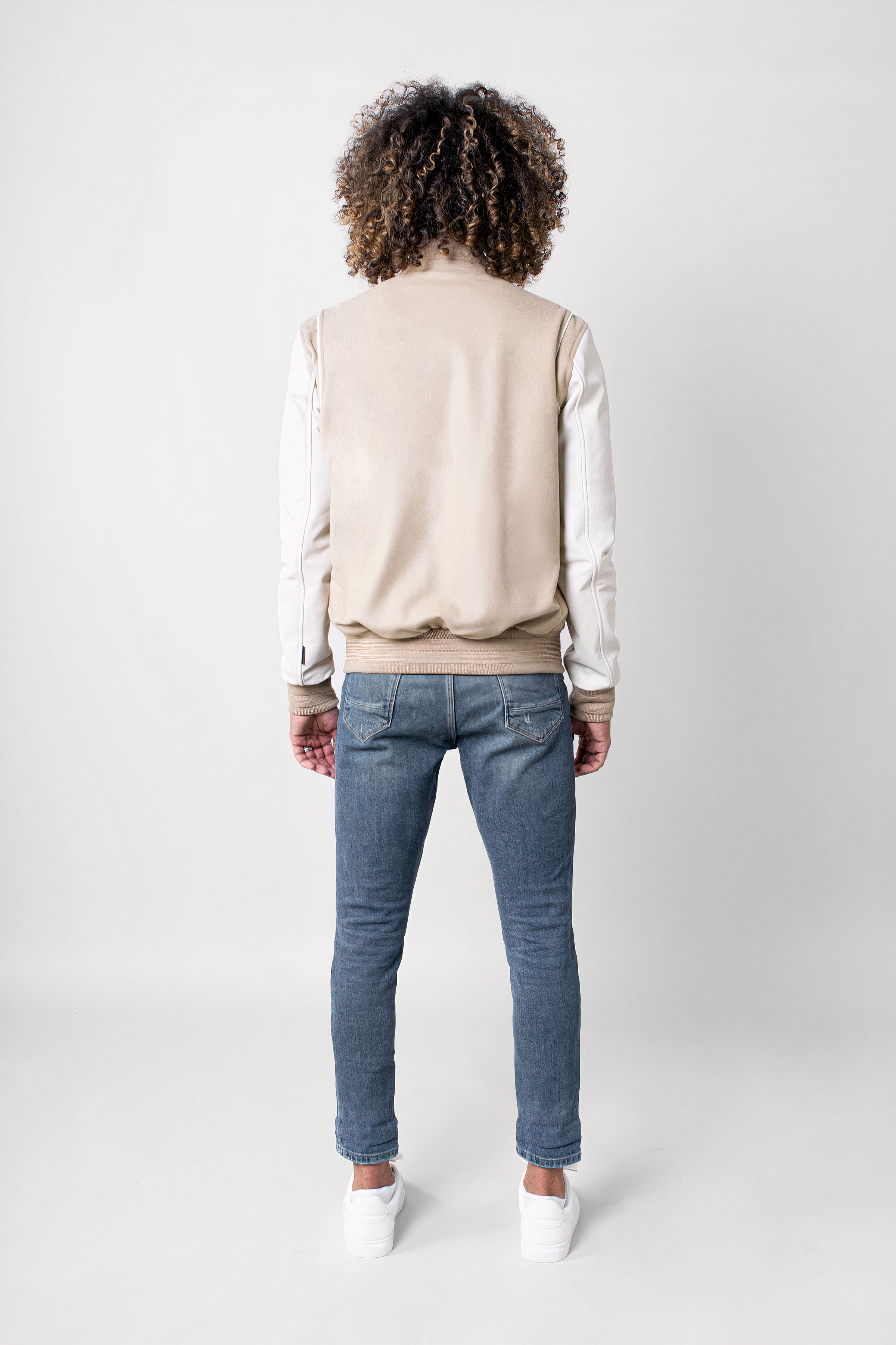 Men's Varsity Jacket in Ecru - Classic Tall Fit for Casual Wear & Street Style Fashion