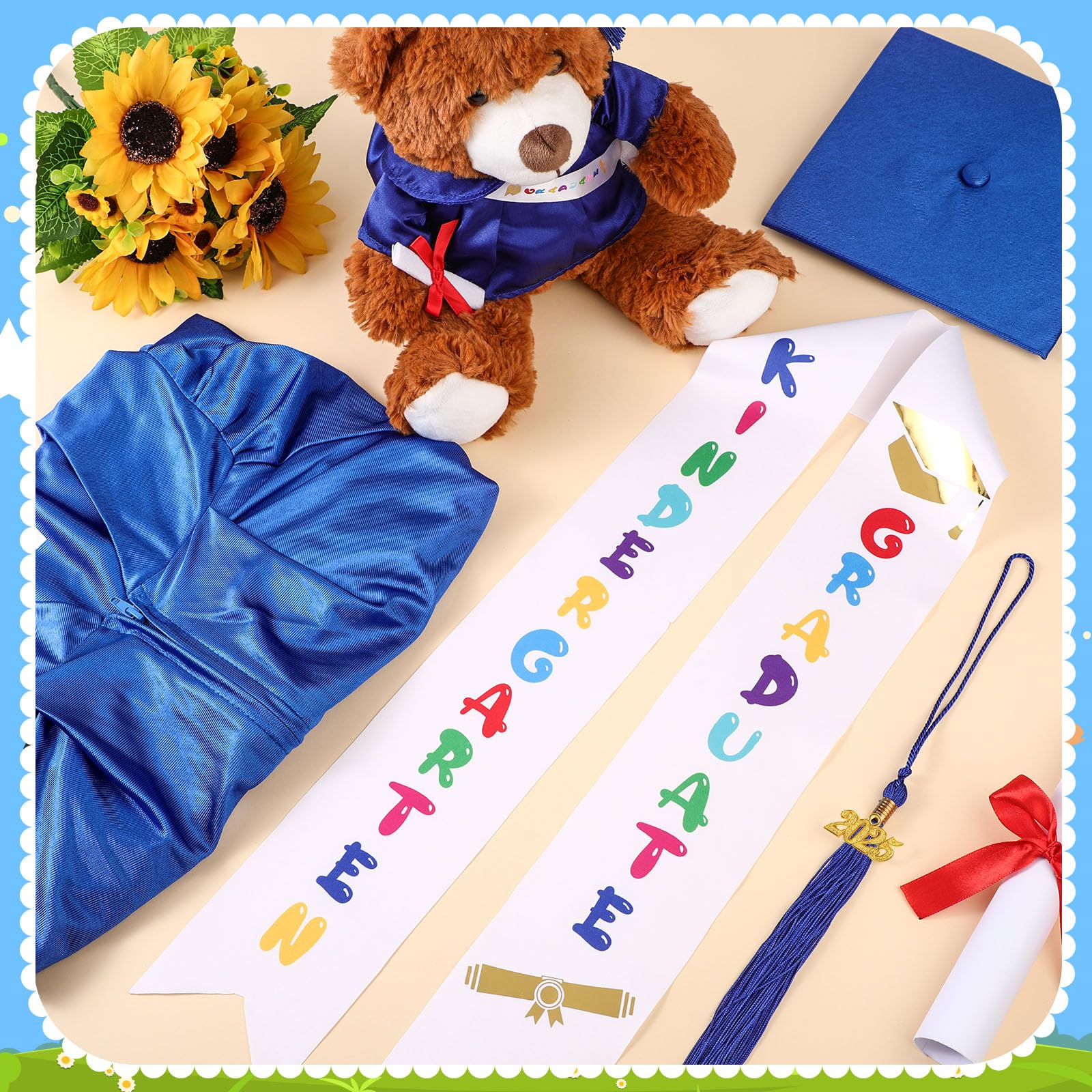Sintuff 7-Piece Kindergarten Graduation Gown Set with Cap, Stole, Tassel & Sash - Preschool Graduation Accessories for Boys & Girls - Perfect for 2024 Graduation Ceremonies & Photo Shoots