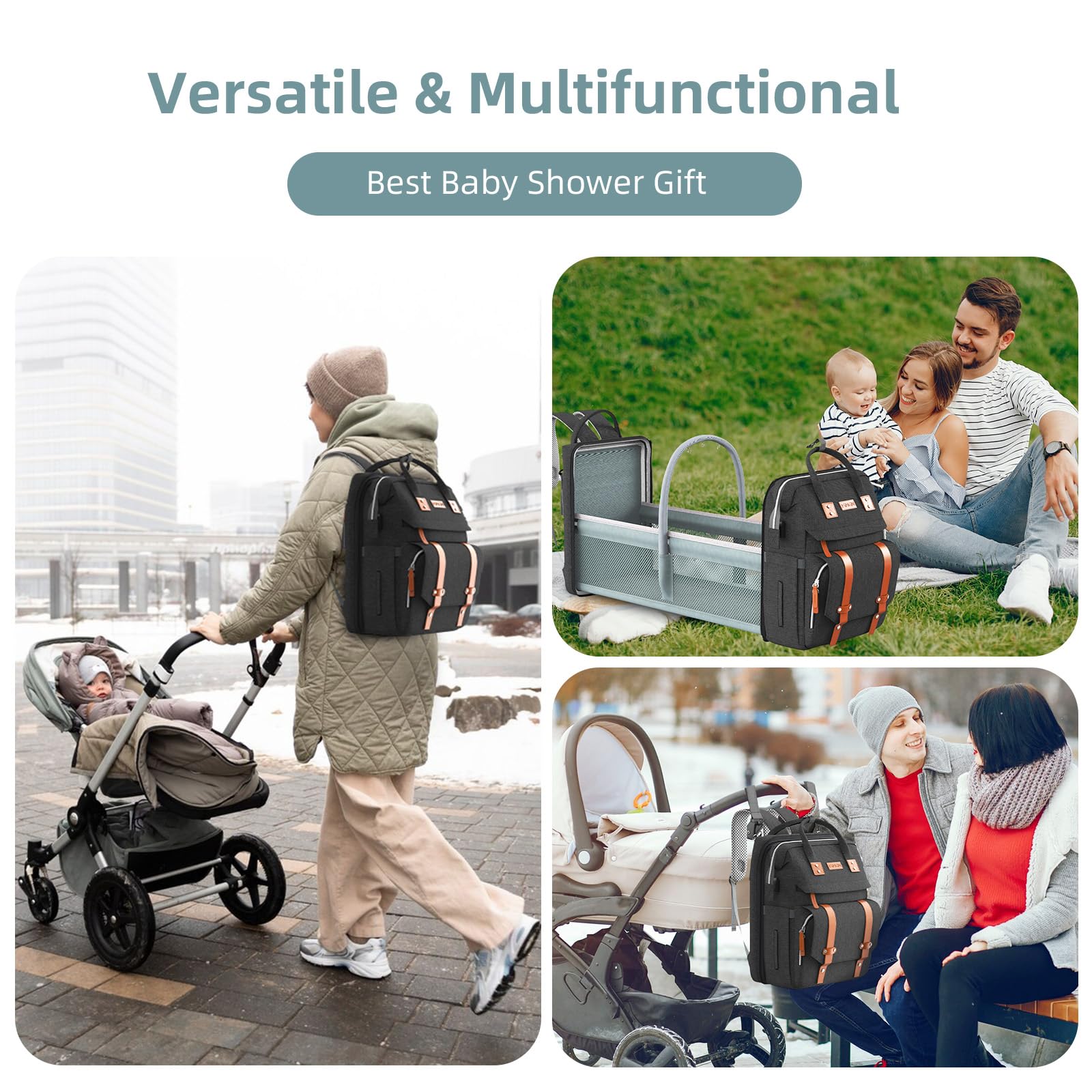 Premium Diaper Backpack with Insulated Bottle Pockets & Foldable Changing Pad - Large Waterproof Baby Bag for Travel, Daycare & On-the-Go Parents (Black)