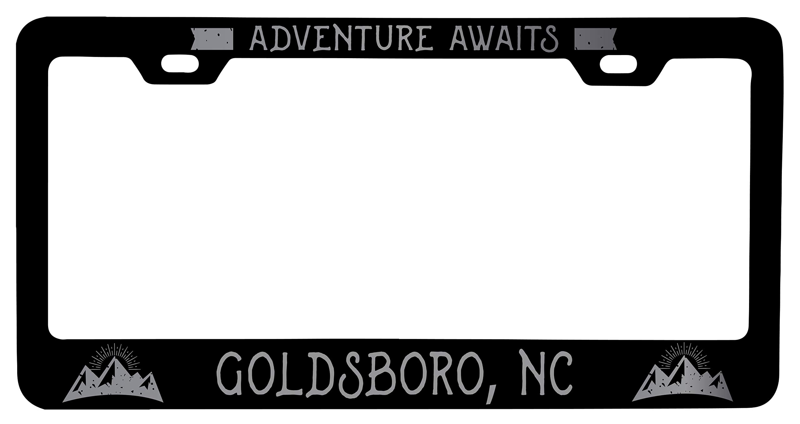 Personalized Laser Etched Black Metal License Plate Frame - Goldsboro North Carolina Design - Durable Car Accessory for Vanity & State Pride | Perfect for Gifts, Car Shows, and Local Spirit Display