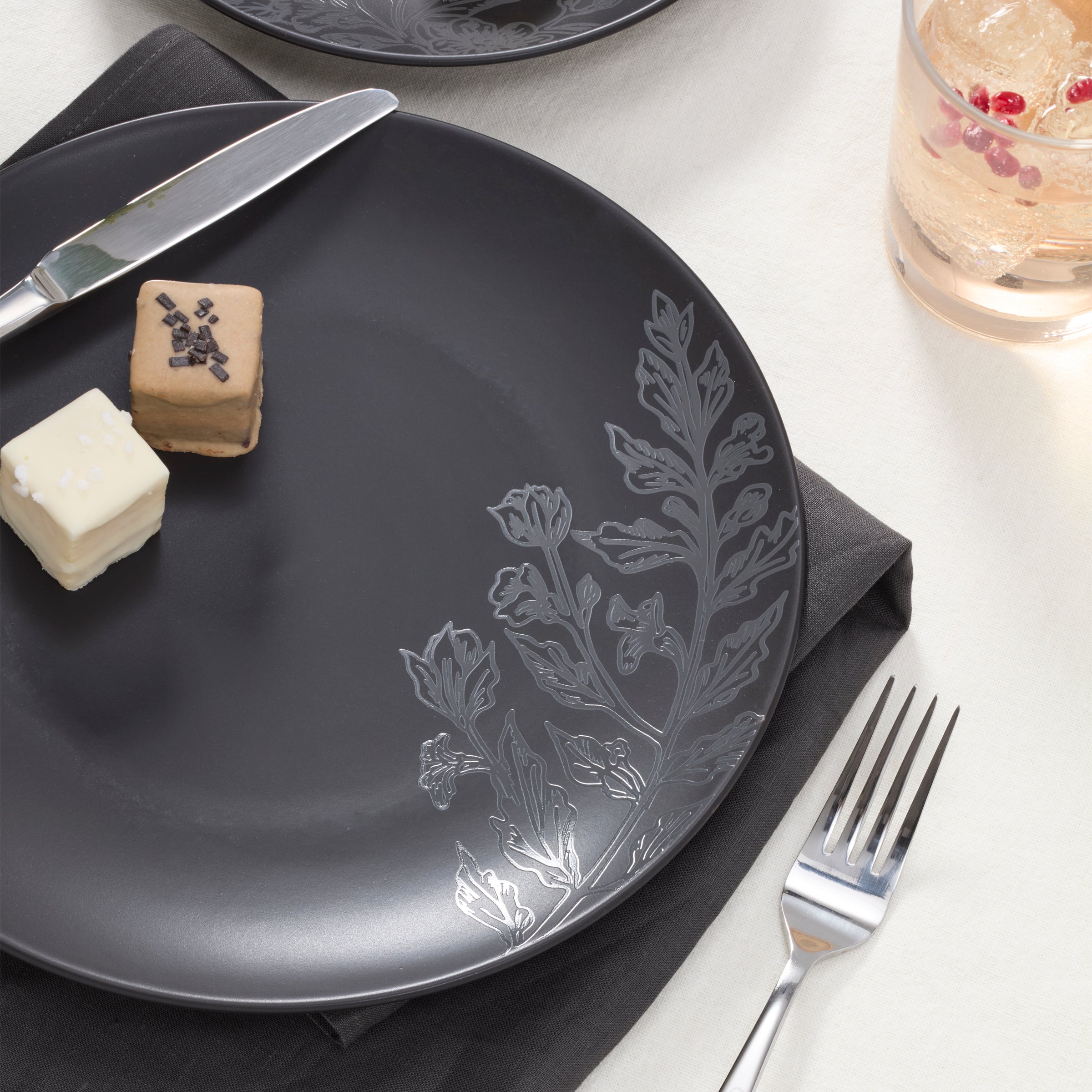 Roseto Charcoal 12-Piece Dinnerware Set - Porcelain Plates, Bowls & Mugs for Family Dining, Dinner Parties & Restaurant Use
