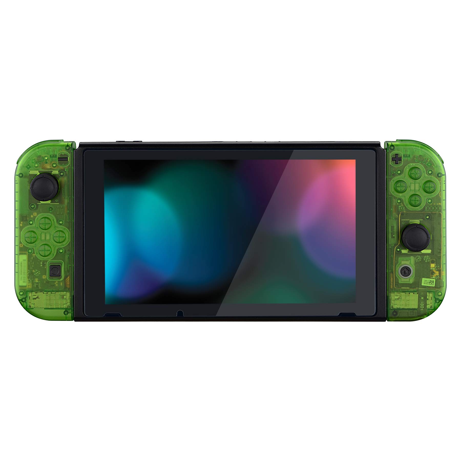 eXtremeRate Full Replacement Case for Nintendo Switch Joy-Con & Console - DIY Custom Shell, Buttons, Back Cover & Kickstand Set - Transparent Green - Perfect for Gaming, Modding & Personalization