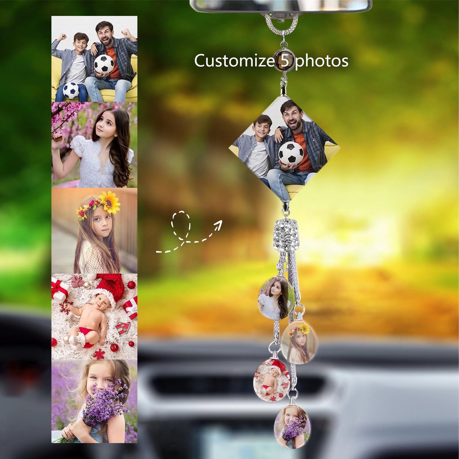 Custom Crystal Diamond Car Pendant - Personalized Rearview Mirror Hanging Decor for Vehicles | Lucky Charm Car Accessory for Safety & Style | Perfect for Gifts, Daily Commute & Road Trips