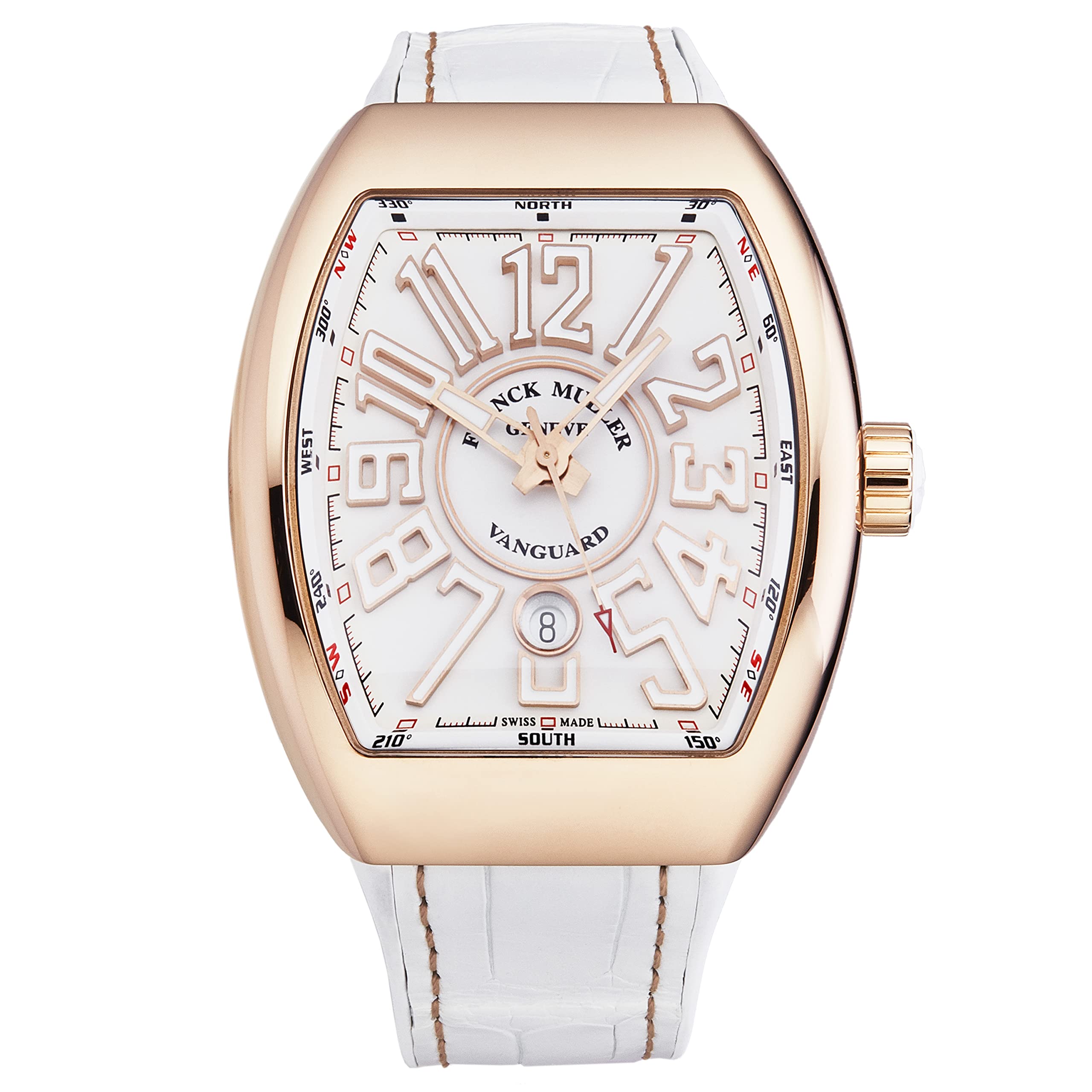 Vanguard Rose Gold White Dial Men's Automatic Watch - White Rubber/Leather Strap 45SCWHTWHTGLDSN | Luxury Dress & Casual Timepiece for Business, Date Night & Everyday Wear