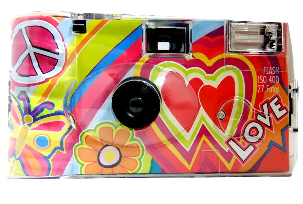 Disposable Camera 4 Pack with Flash - 27 Exposures, Includes Batteries & Rainbow Hearts Film - Perfect for Parties, Weddings, and Travel Photography