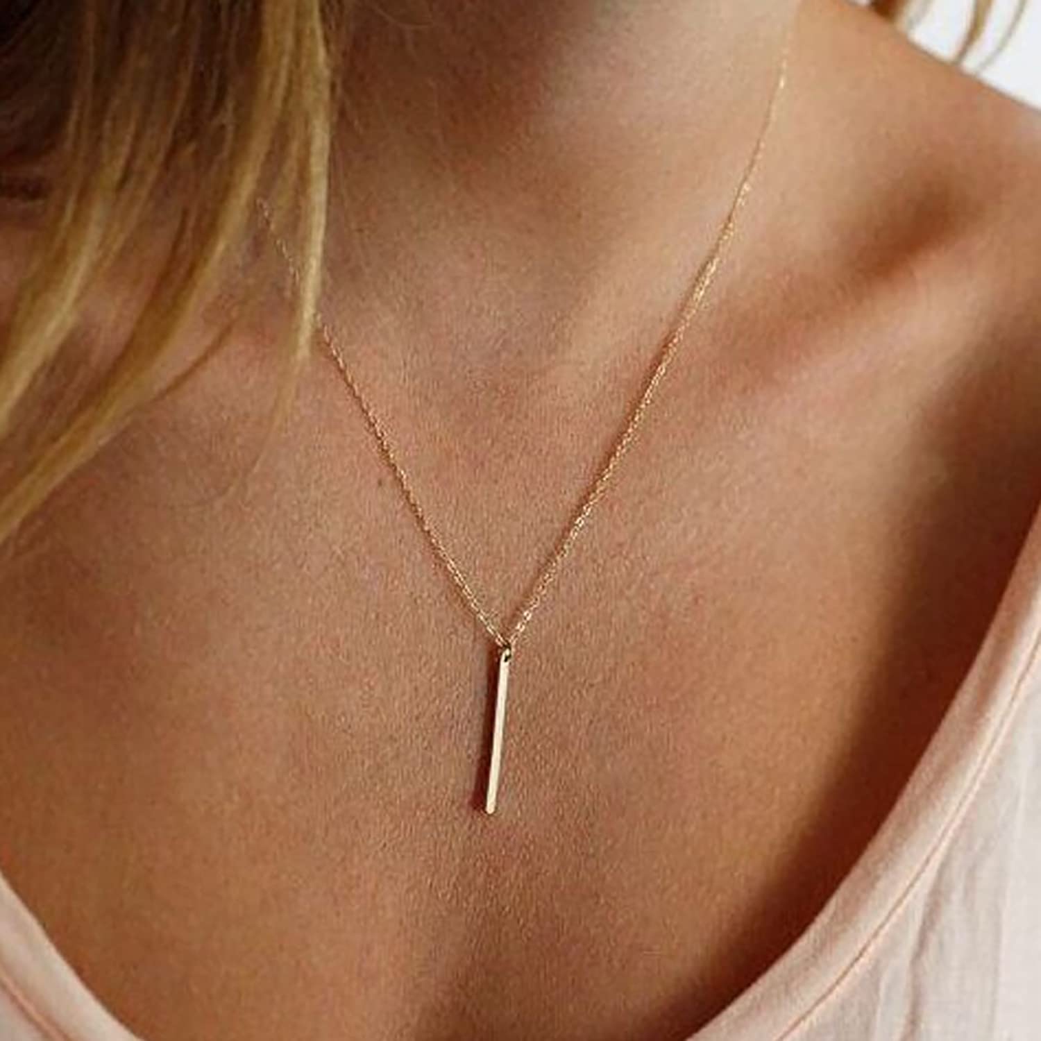 Minimalist Vertical Bar Pendant Necklace & Earrings Set for Women - Long Chain Dangle Earrings - Perfect for Office, Date Night & Special Occasions
