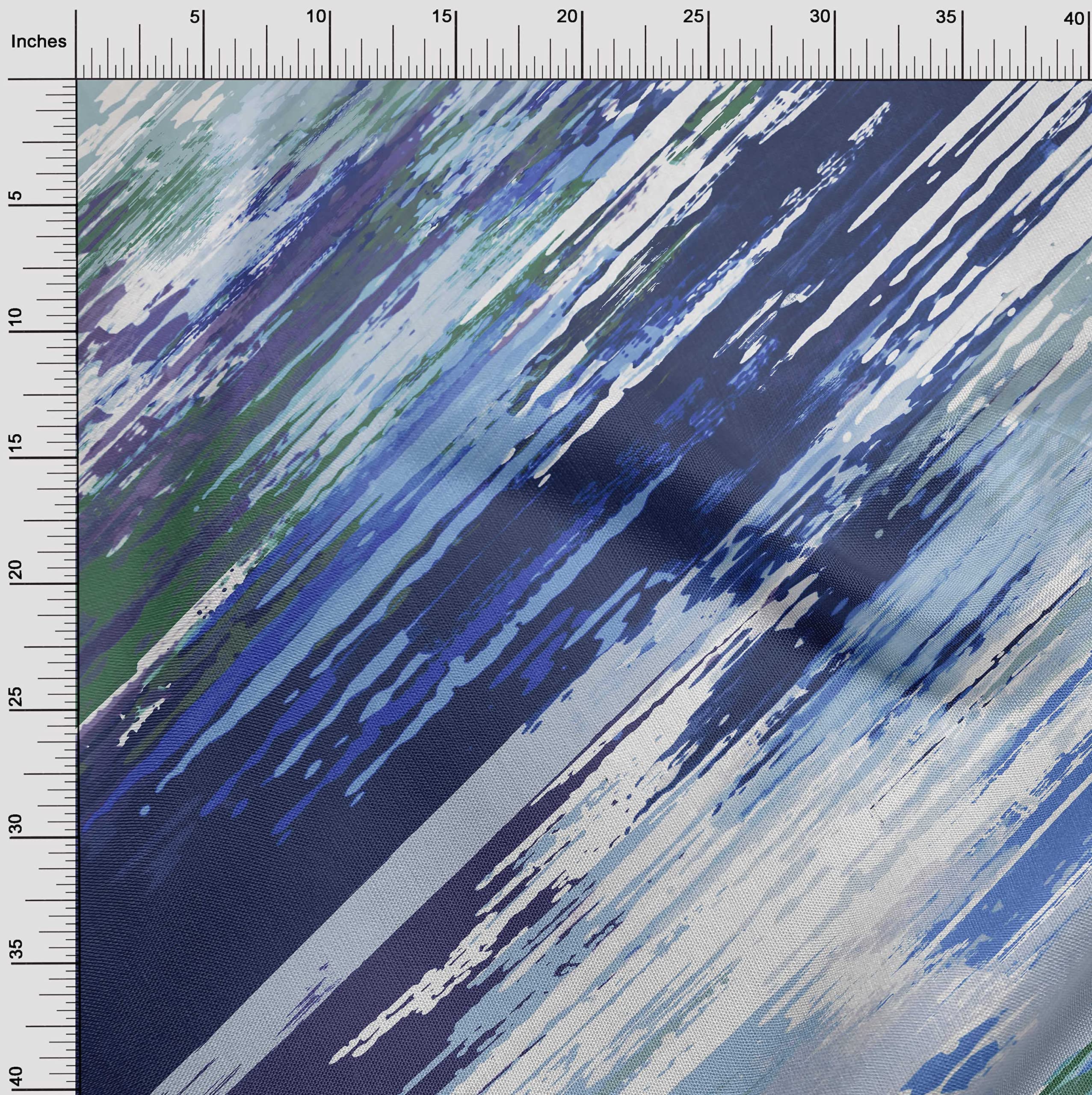 oneOone Polyester Spandex Blue Brush Stroke Print Fabric - 56 Inch Wide DIY Clothing & Quilting Material for Dresses, Crafts & Home Decor Projects