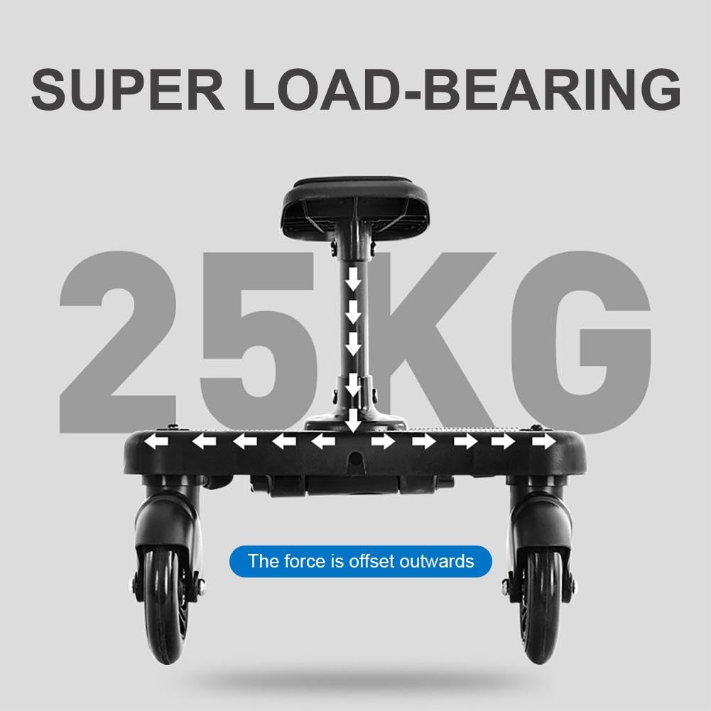 Universal Stroller Board with Detachable Seat - 2-in-1 Sit & Stand Buggy Board Rider for Kids Up to 55lbs - Stroller Glider Board Compatible with Most Brands - Perfect for Shopping, Travel & Outdoor Adventures