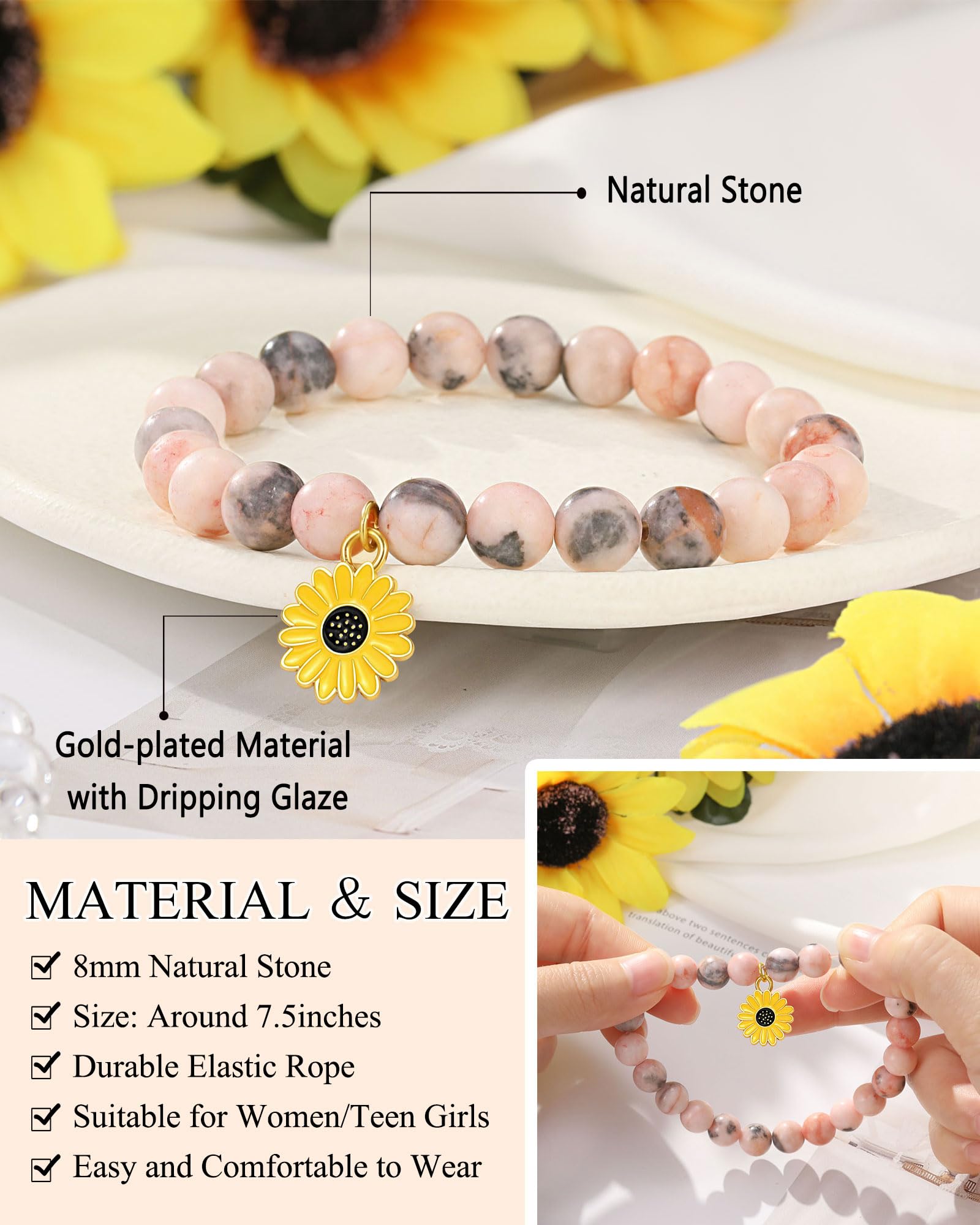 UPROMI Sunflower Bracelet for Women - Dainty Floral Jewelry Gift for Mom, Daughter, Sister - Perfect for Mother's Day, Birthday, Graduation - Ideal for Everyday Wear, Special Occasions & Gift Giving