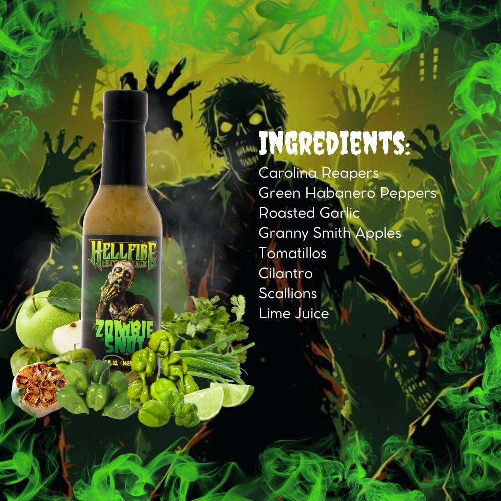 **Hellfire Zombie Snot Hot Sauce – Award-Winning Spicy Salsa Verde with Carolina Reaper Peppers – World's Best Vegan & Gluten-Free Taco Sauce – Gourmet 5 oz Bottle – Perfect for Tacos, Wings & Bold Flavor Lovers**