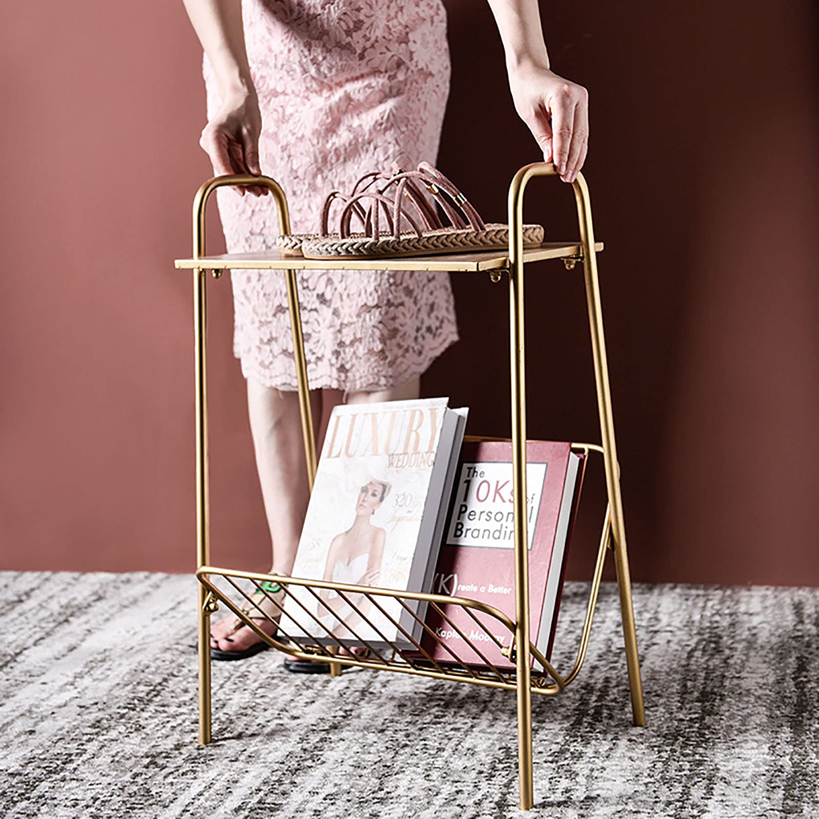 Portable A-Shape Metal Side Table - Multifunctional Storage End Table for Indoor & Outdoor Use - Perfect for Porch, Bedroom, Patio, and Small Spaces
