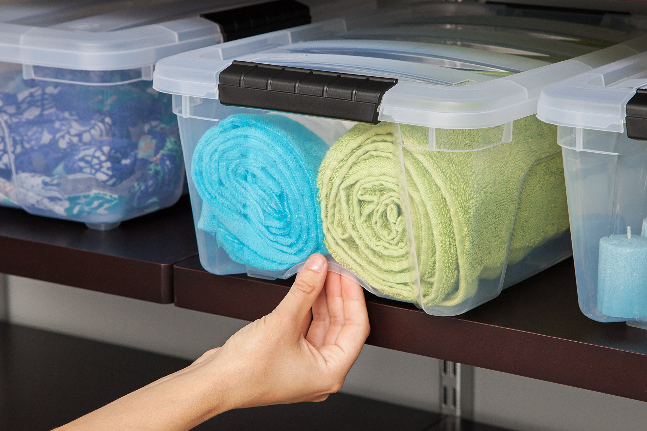 IRIS USA 12 Quart & 32 Quart Stackable Plastic Storage Bins - 6-Pack Clear & Pearl Organizer Boxes with Water-Resistant Design for Home, Office, or Closet Organization