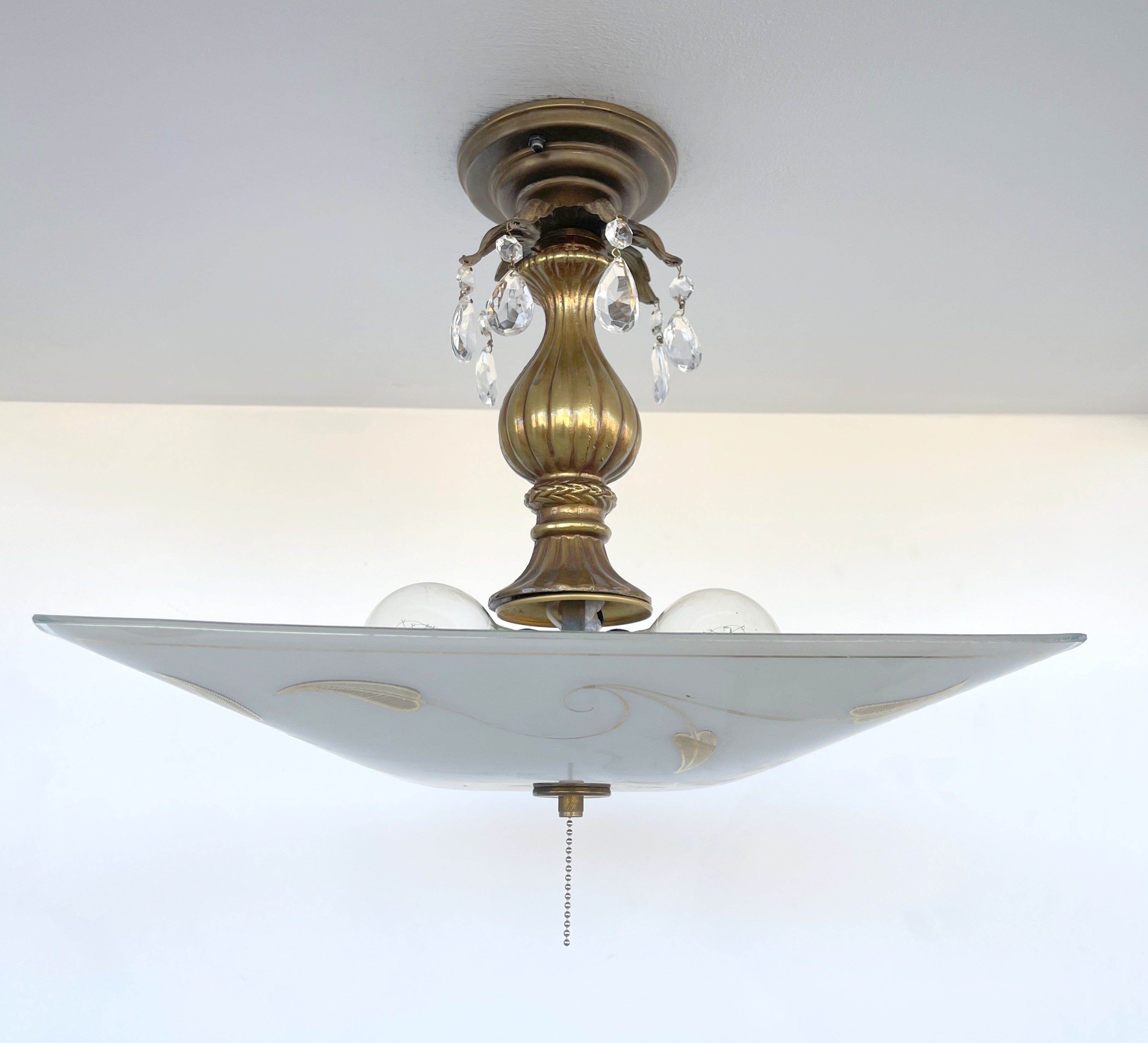 Vintage Hollywood Regency Glass Ceiling Light Fixture - Mid Century MGM Inspired 1940s Chandelier for Dining Room, Bedroom & Retro Home Decor