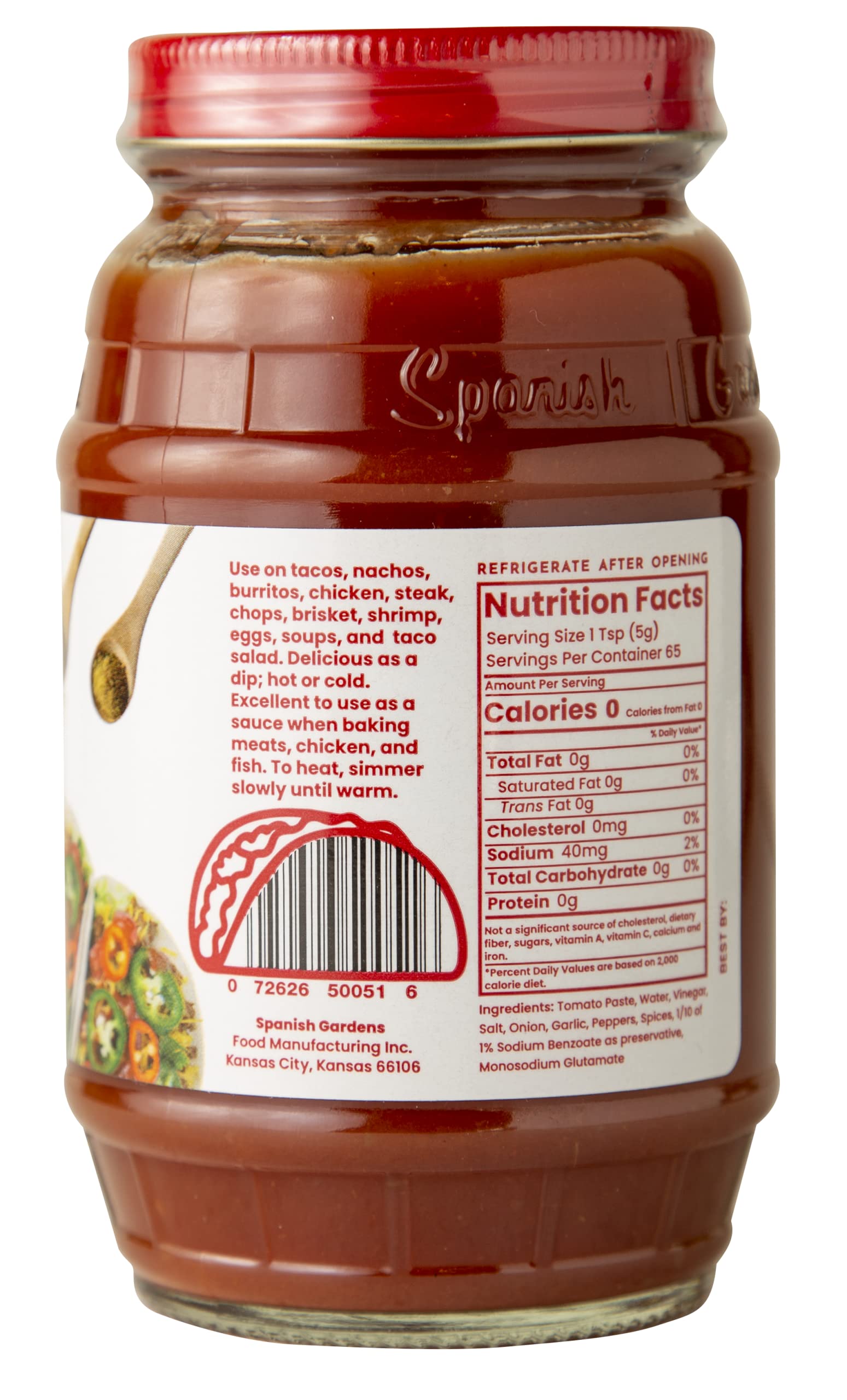 Authentic Spanish Gardens Taco Sauce (6 Pack) — Hot Mexican Salsa for Tacos, Burritos & Enchiladas — Family Recipe Spicy Sauce for Tex-Mex Cooking (11.5 oz) — Perfect for Home Cooking, Restaurant Use & Party Dips