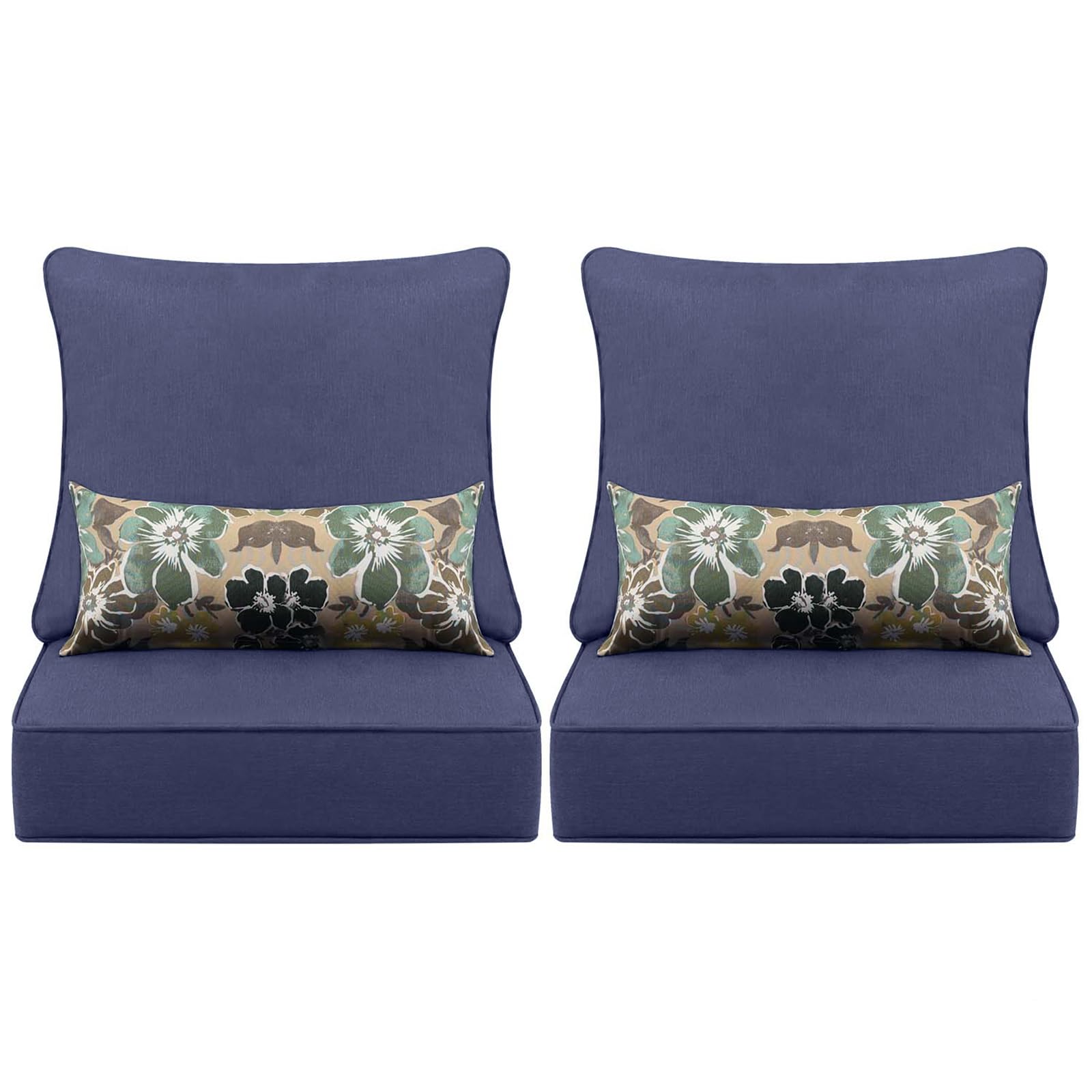Aoodor 24x24 Inch Outdoor Deep Seat Cushion Set - Waterproof Olefin Fabric with High-Density Foam, Navy Blue (2 Seat Cushions, 2 Back Cushions, 2 Lumbar Pillows) - Perfect for Patio Furniture, Garden Chairs, and Poolside Lounging