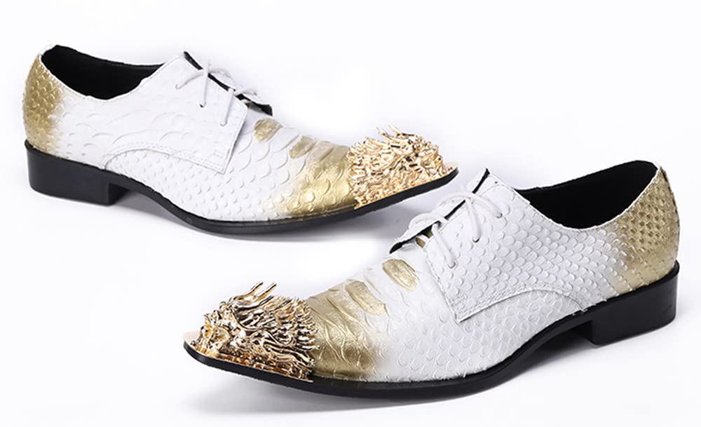 Santimon Men's Dragon Metal Pointed Toe Slip-on Dress Shoes | Formal Oxford Business Derby with Snake Print | Perfect for Office, Wedding & Special Occasions