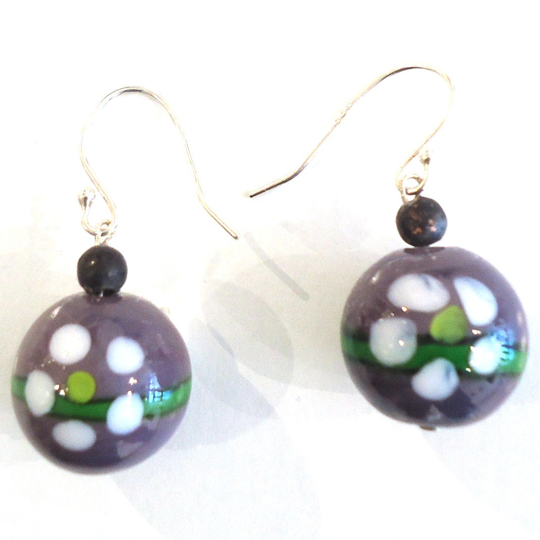 Purple Glass Bead Earrings with Daisy Design - Elegant Bohemian Jewelry for Women | Perfect for Weddings, Parties & Everyday Wear
