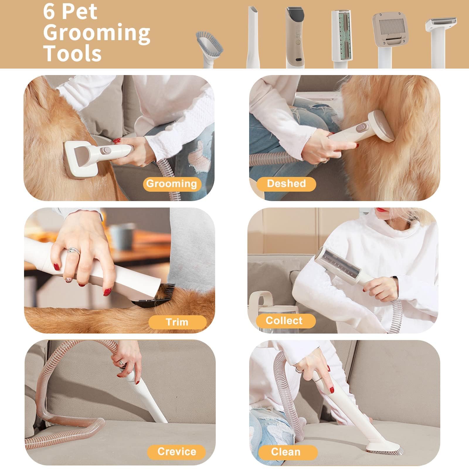 Redroad P17 400W Dog Grooming Kit - 6-in-1 Professional Pet Clippers with 3 Speed Settings for Grooming, Shaving & Vacuuming | Ultra Quiet Design for Cats & Dogs | 99% Hair Removal Vacuum Suction | Perfect for Home Pet Care & Professional Grooming Salons