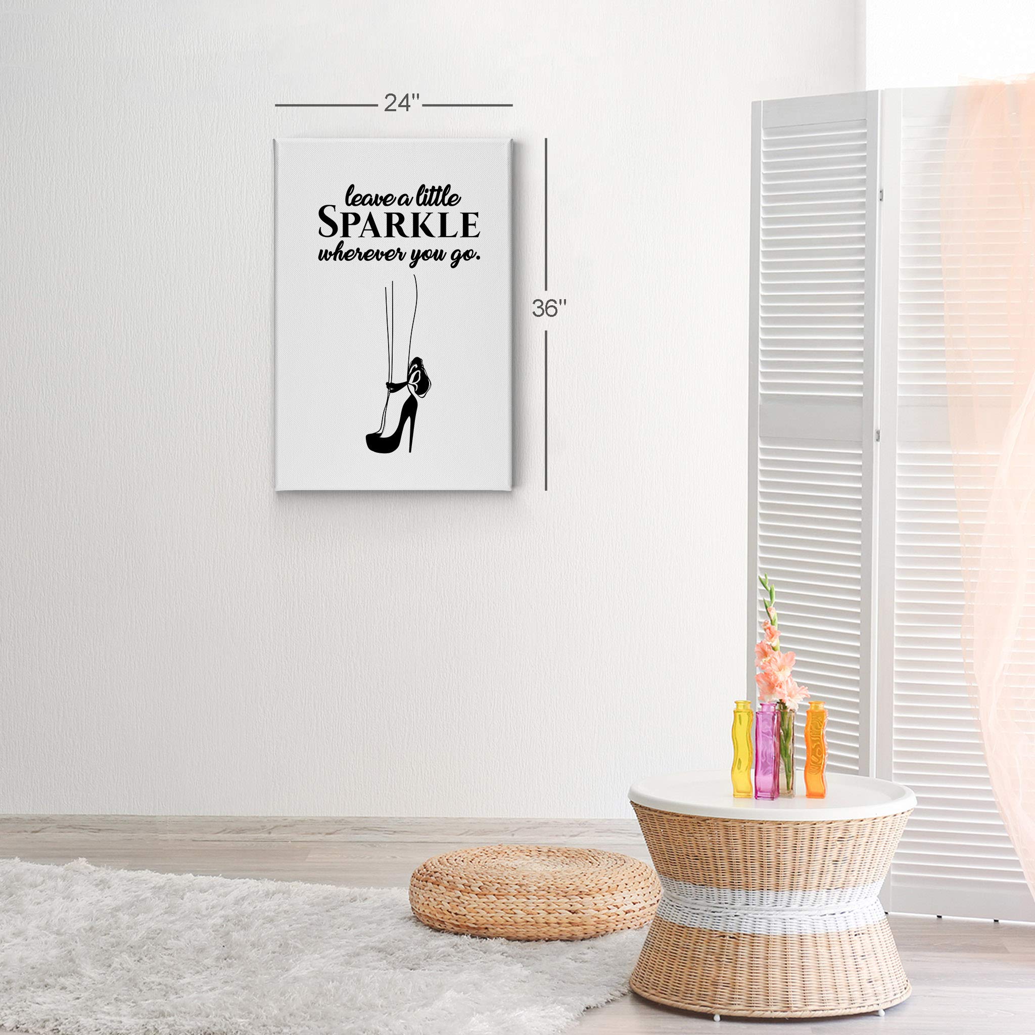 Smile Art Design 'Leave a Little Sparkle Wherever You Go' Quote High Heels Sketch Glam Fashion Canvas Print - Wall Art for Bathroom, Girls Room, Women's Dorm, Bedroom & Living Room Decor - Ready to Hang 36x24 Inches - Perfect for Home, Office & Gift Giving