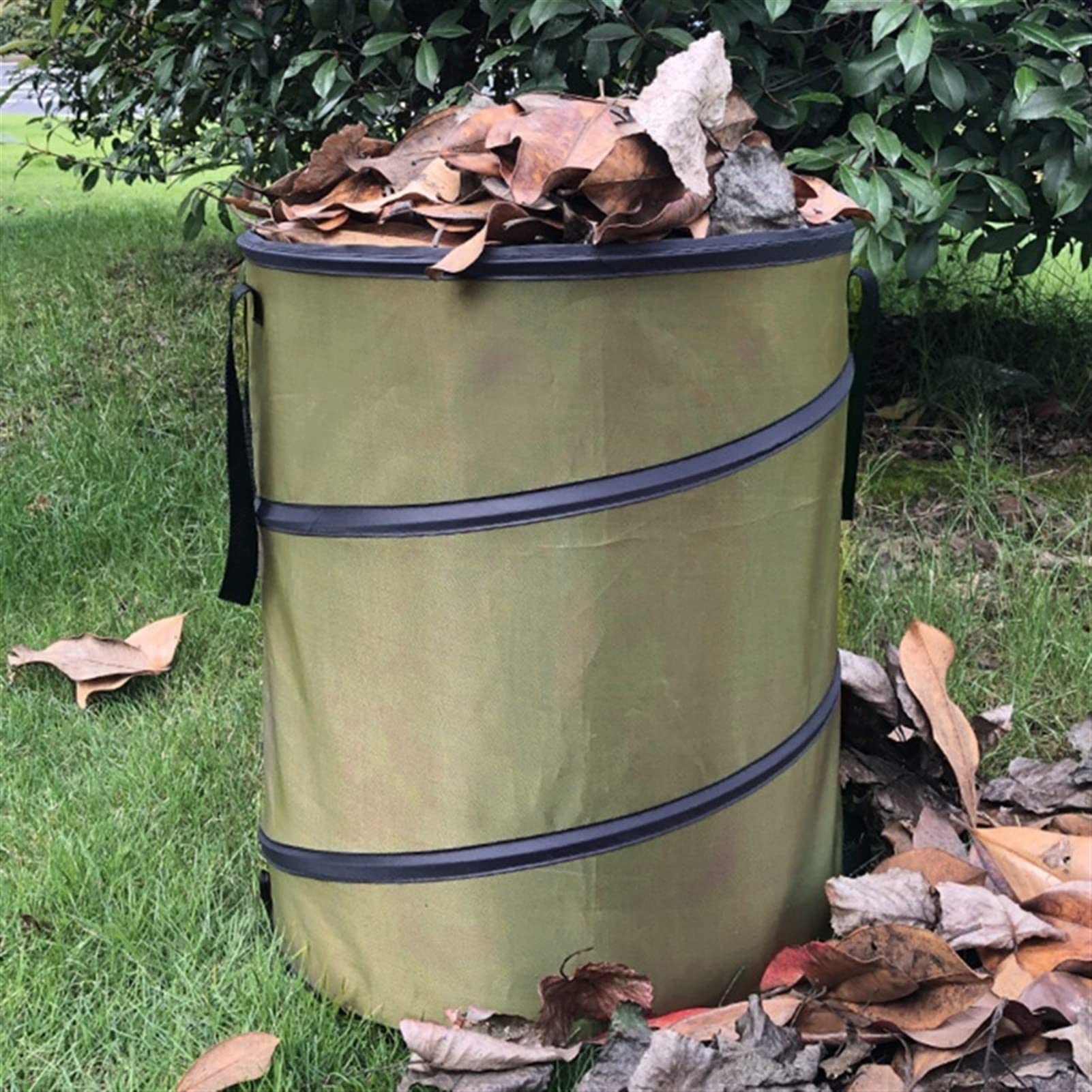 Collapsible Reusable Waterproof Trash Can with Handles - 34 x 40cm Portable Waste Basket for Home, Office, Yard & Gardening - Army Green Outdoor Garbage Bag | Perfect for Camping, Picnics & Household Waste Management