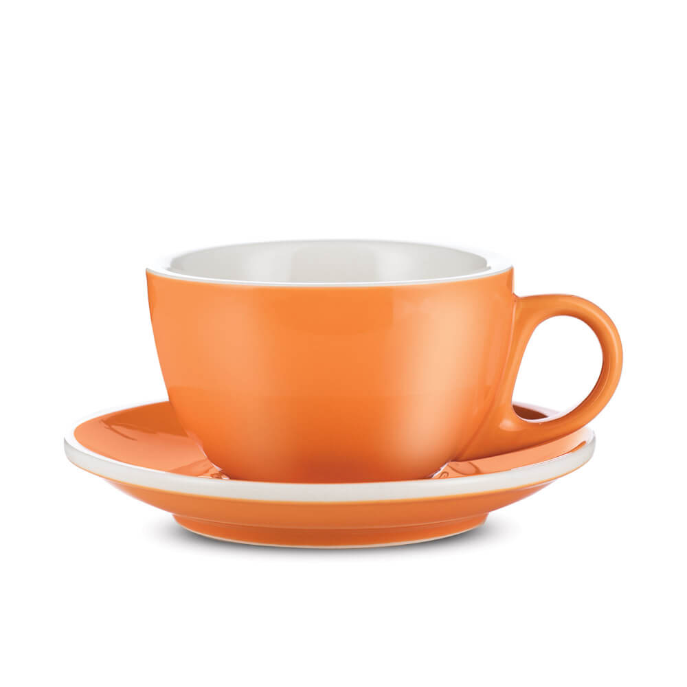 Premium Espresso Parts Porcelain Cappuccino Cup & Saucer Set - 6oz/195ml, Vibrant Orange - Perfect for Home Coffee Bars, Cafés & Italian-Style Espresso Drinks