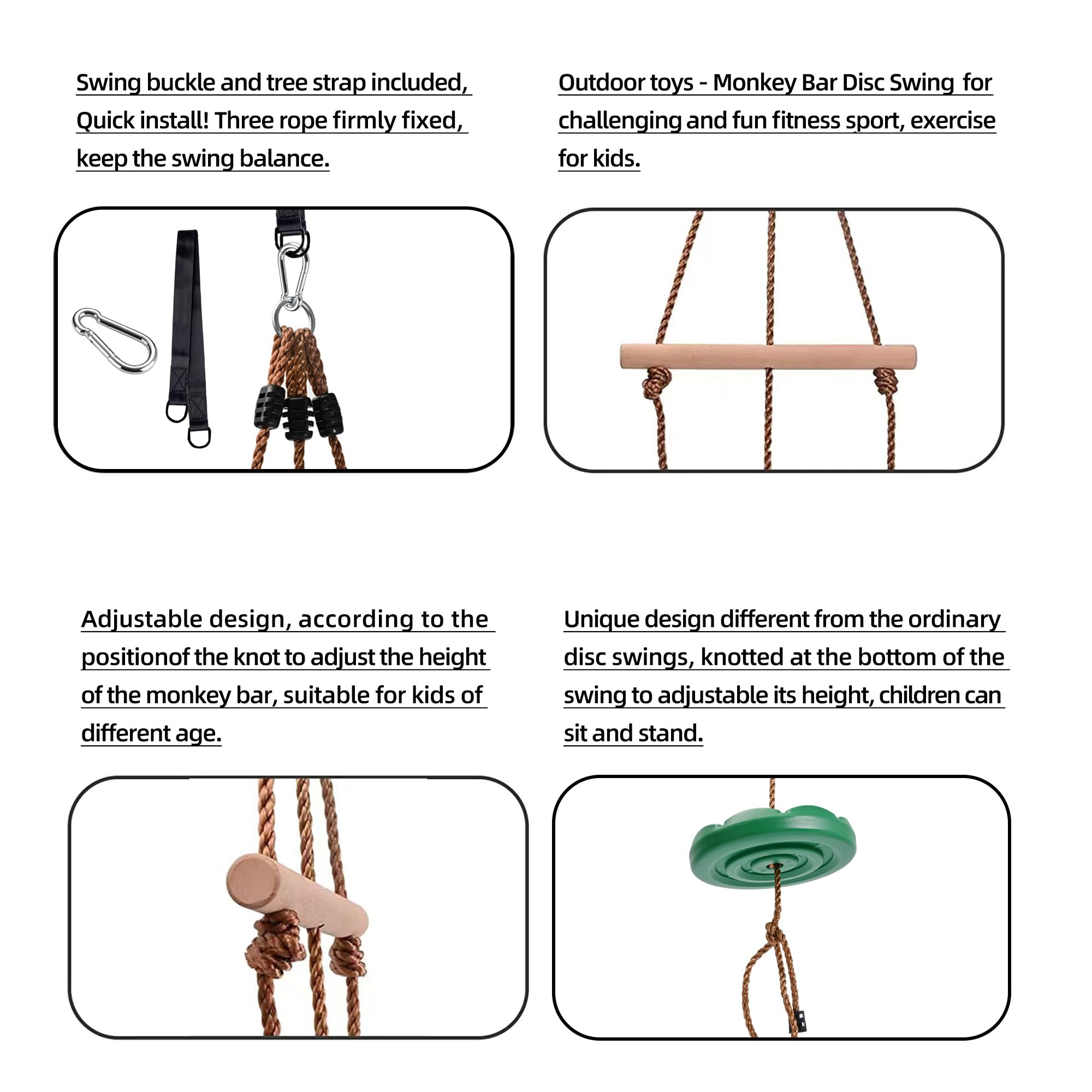 KINSPORY 7FT Adjustable Disc Swing for Kids - Outdoor Play Equipment, Backyard Swing Set Accessories, Gym Monkey Bars & Tree Swing (Green) - Perfect for Backyard Fun, Playground Activities & Outdoor Exercise