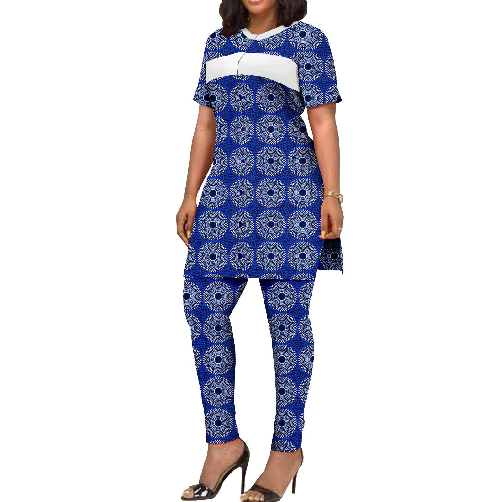 African Print Women's Short Sleeve Shirt & Pants 2-Piece Tracksuit Set - Plus Size Dashiki Casual Outfit for Summer, Beach, and Cultural Events