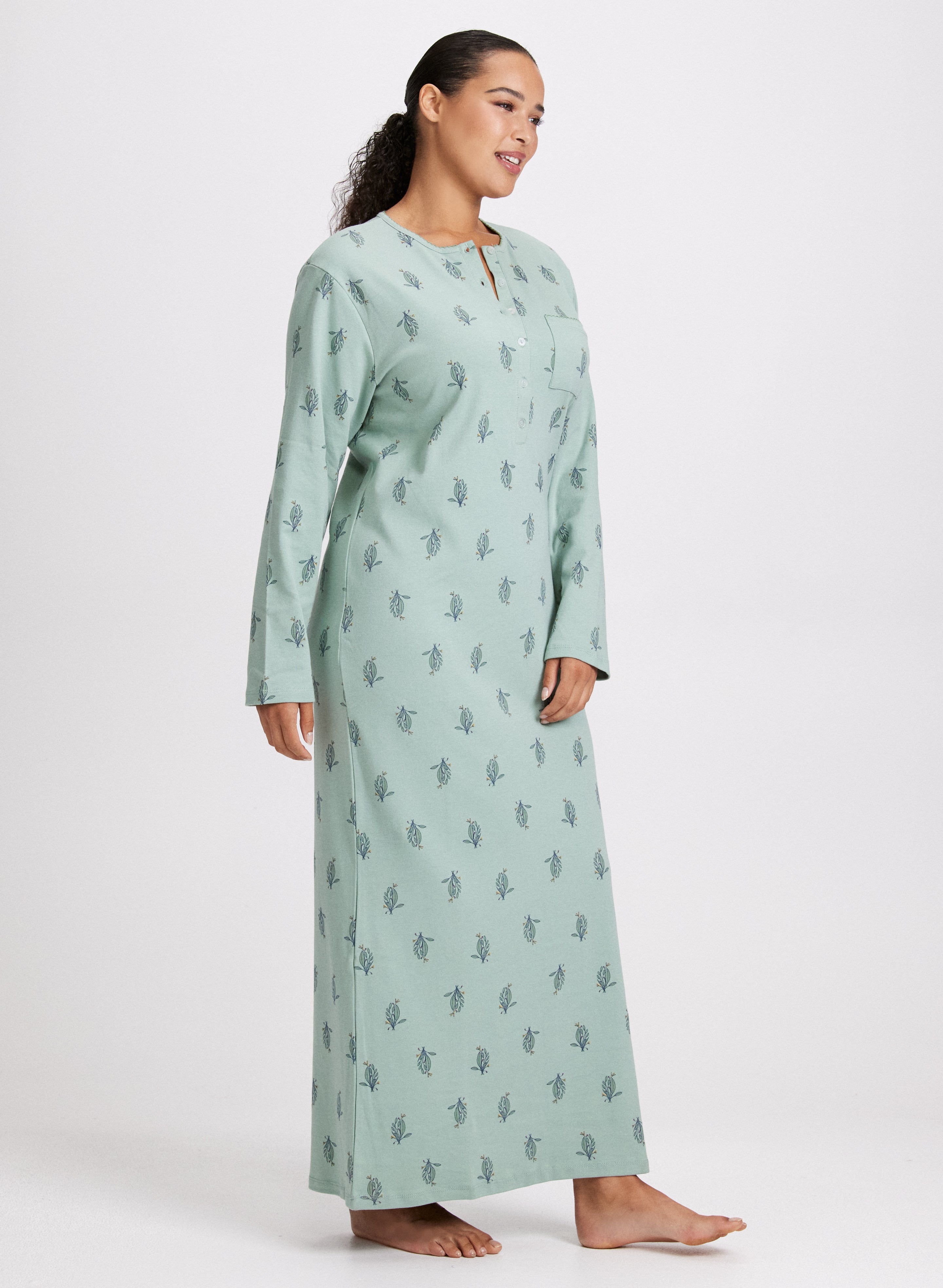 Floral Print Long Nightgown for Women - Soft Cotton Sleepwear with Pockets - Comfortable Night Dress for Lounge, Sleep & Relaxation at Home