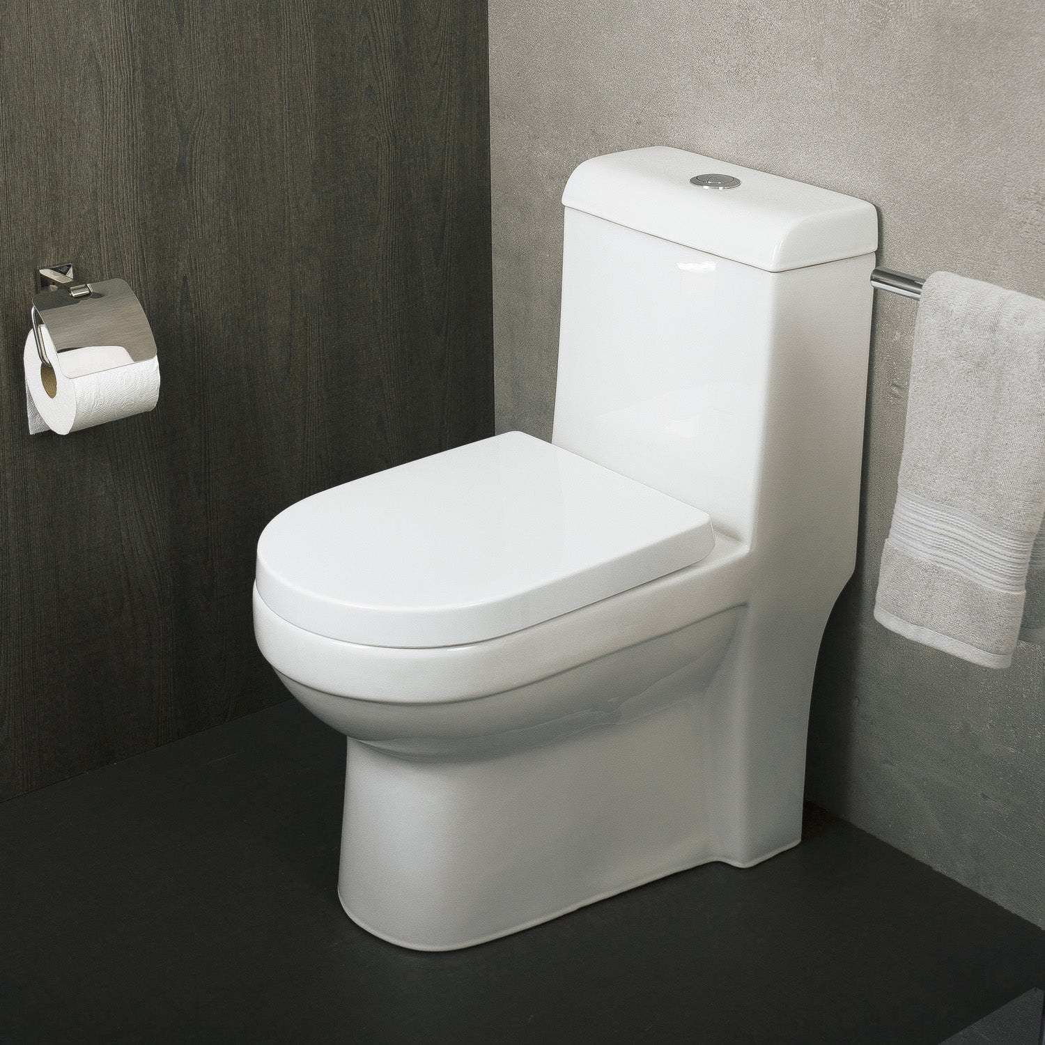 DAX One Piece Square Toilet with Soft Closing Seat & Dual Flush - High Efficiency Water Saving Porcelain Toilet in White Finish, 30 3/4
