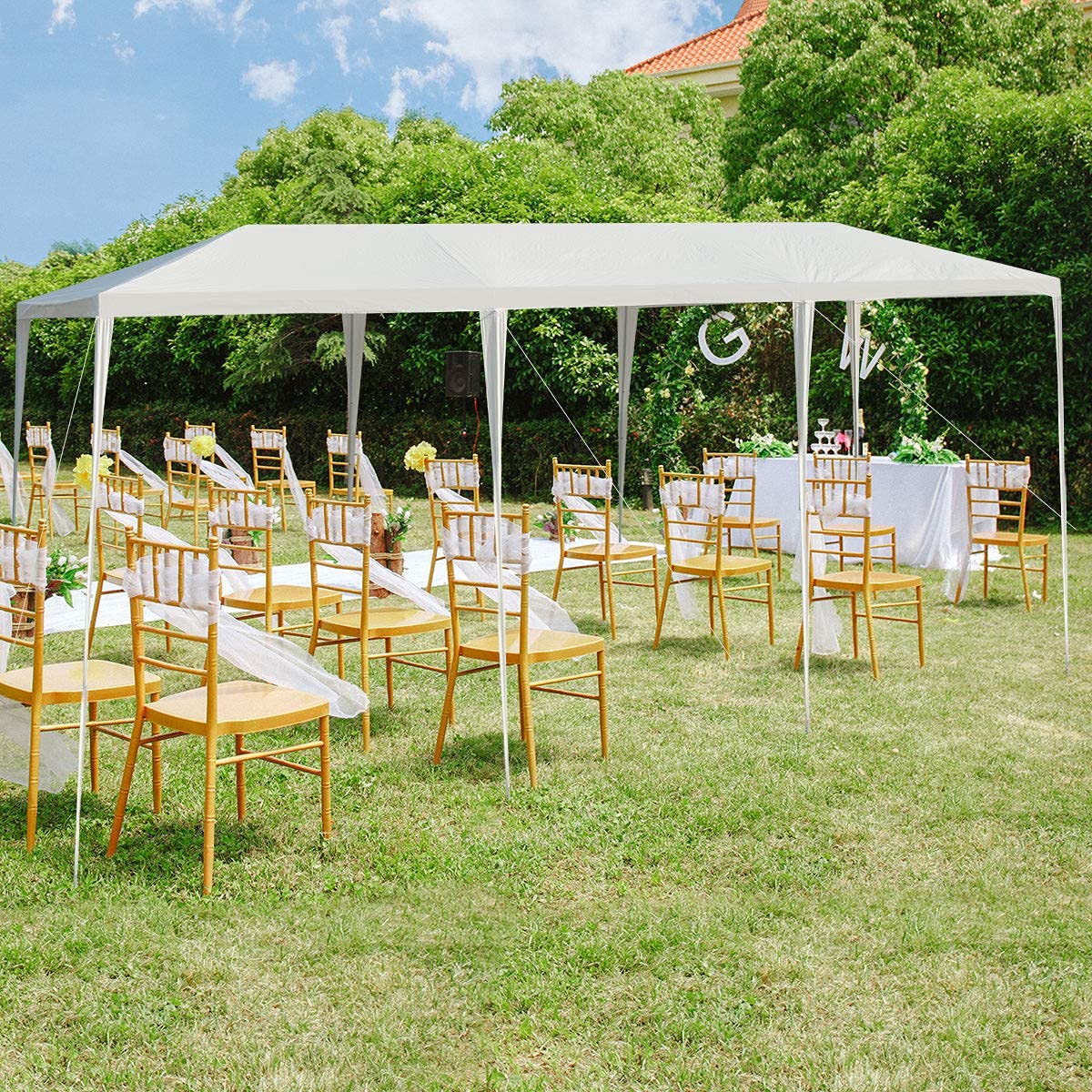 Tangkula 10x30 Feet White Outdoor Canopy Tent - Heavy Duty Wedding Party Tent with 16 Stakes & 8 Wind Ropes - Perfect for Backyard Events, Birthday Parties, and Outdoor Gatherings