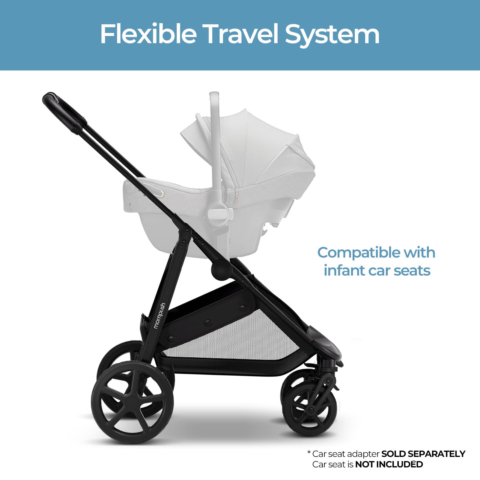 Mompush Wiz 2-in-1 Convertible Baby Stroller with Bassinet & Reversible Seat, Foldable Lightweight Infant Stroller with Large UPF 50+ Canopy - Perfect for Newborns, Travel & Everyday Use