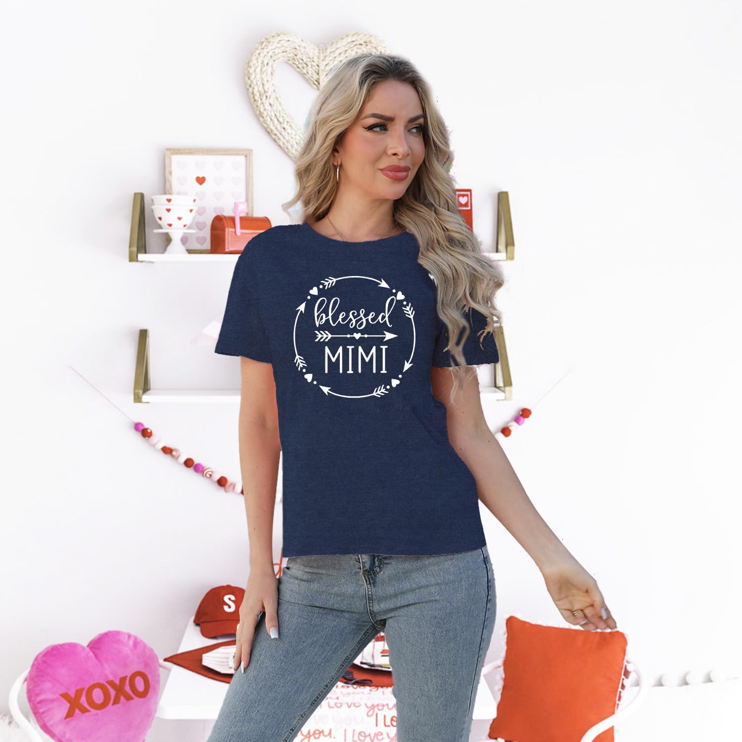 Blessed Grandma T-Shirt for Women - Heart Graphic Tee - Perfect Grandma Gift - Comfortable Cotton Top - Green - Ideal for Mother's Day, Family Reunions & Grandparents Day Celebrations