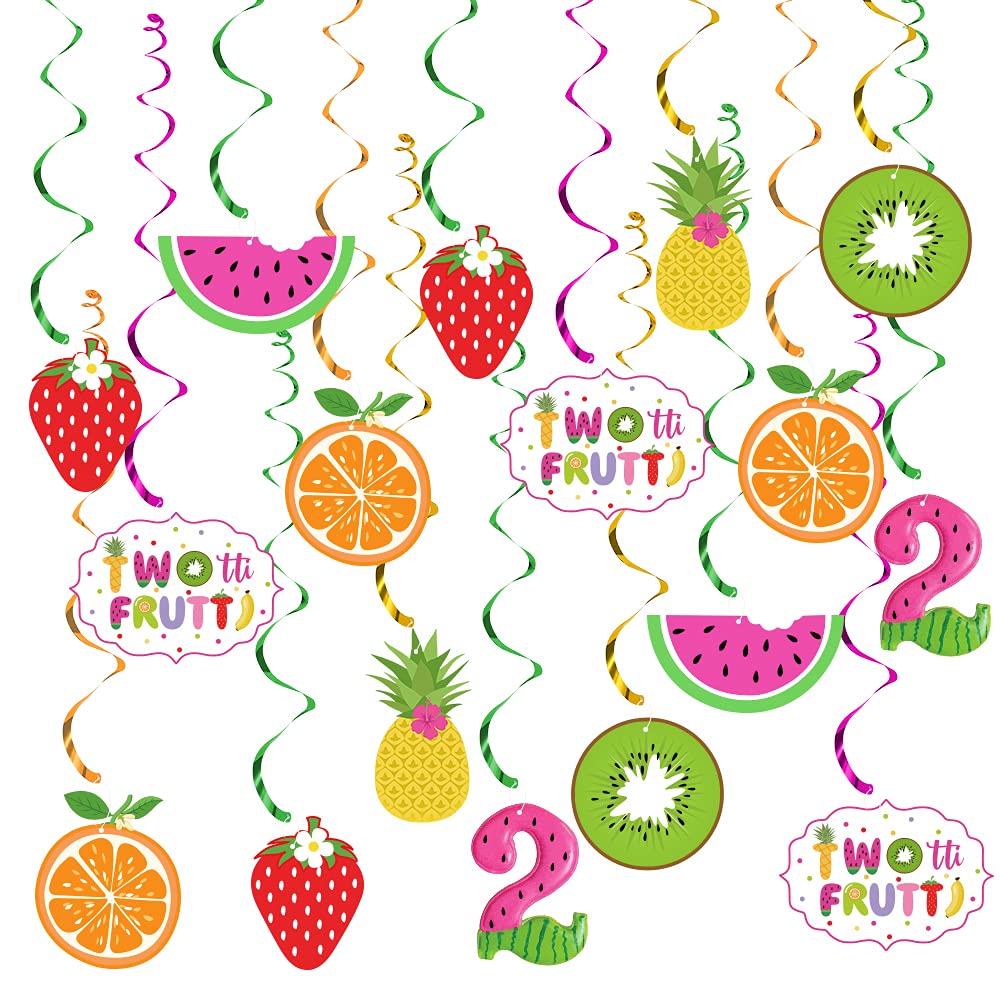 Twotti Frutti Birthday Decorations Set - Tropical Fruit Themed Party Supplies with Pineapple, Watermelon, Strawberry & Orange Hanging Swirls | Perfect for 2nd Birthday Parties, Summer Celebrations & Tropical Theme Events