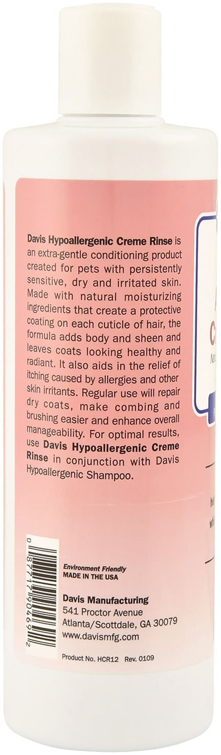Davis Hypoallergenic Crème Rinse for Sensitive Skin - Gentle Moisturizing Conditioner for Dry, Itchy Scalp - Perfect for Daily Hair Care & Post-Chemical Treatment Recovery