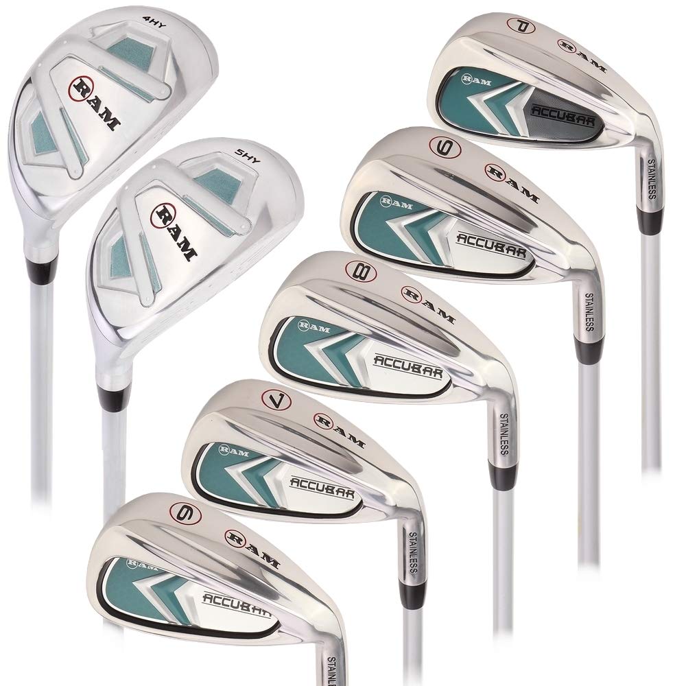 Ram Golf Accubar Ladies Right Hand Graphite Iron Set 6-7-8-9-PW with 24° & 27° Hybrids | Perfect for Beginner to Intermediate Female Golfers on the Course