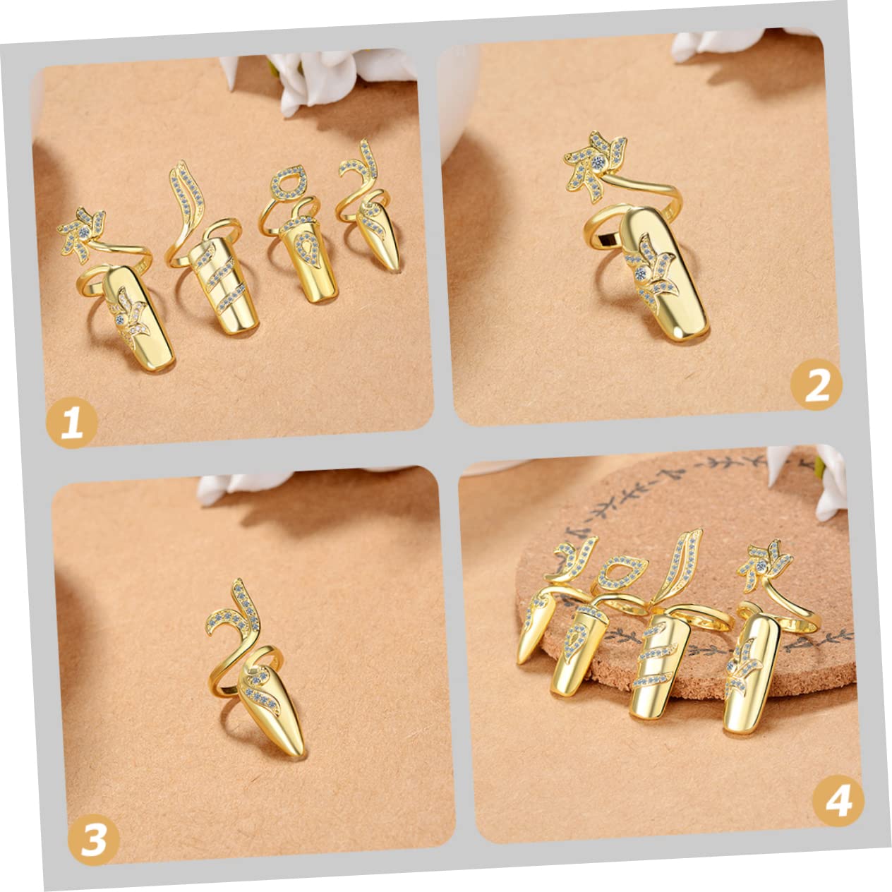 Minkissy Fashion Nail Rings - 4pcs Women's Metal Nail Jewelry Set, Lightweight Alloy Nail Decorations with Unique Design for Parties, Weddings & Special Occasions