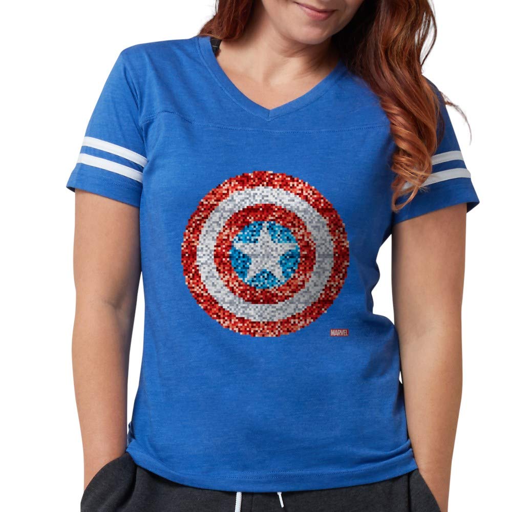 Captain America Pixel Shield Women's Football Shirt - Marvel Superhero Graphic Tee for Fans | Game Day, Cosplay & Casual Wear