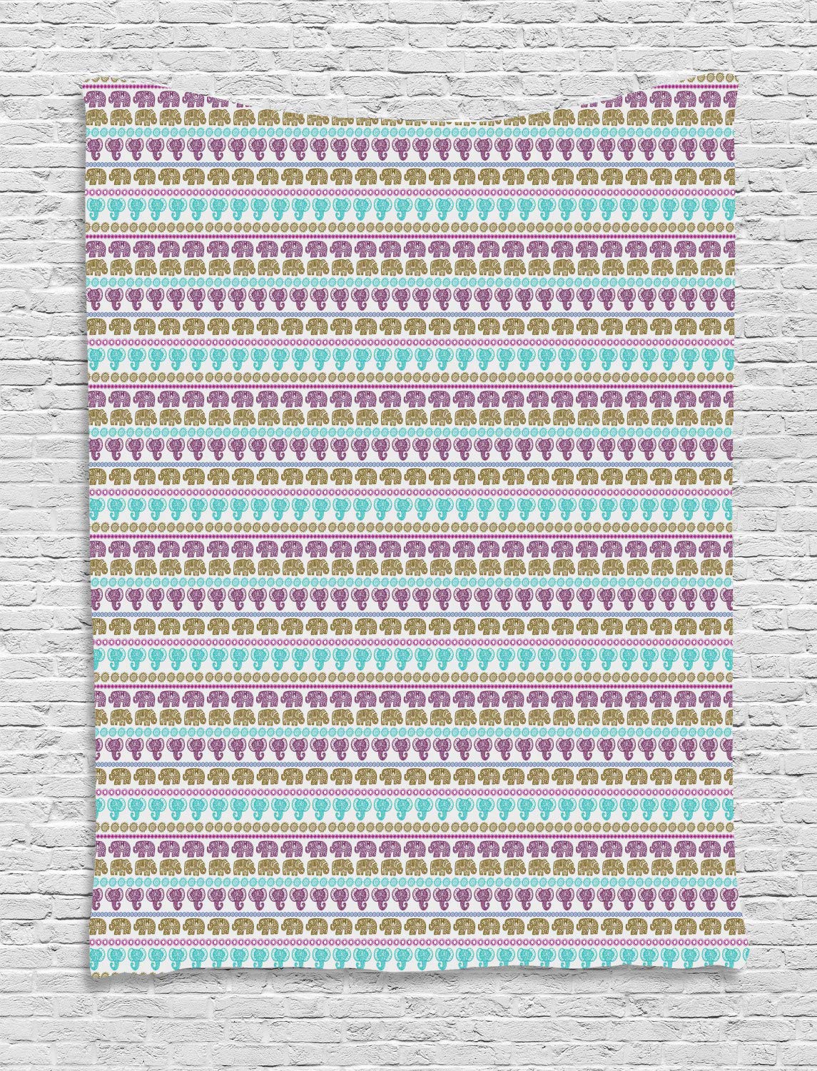 Ambesonne Elephant Tapestry Wall Hanging - Tribal Animal & Circular Motif Bohemian Decor for Bedroom, Living Room, Dorm - 60x80 Inches Multicolor Pearl - Perfect for Boho Chic Home Decor, Festival Backdrop & Meditation Space