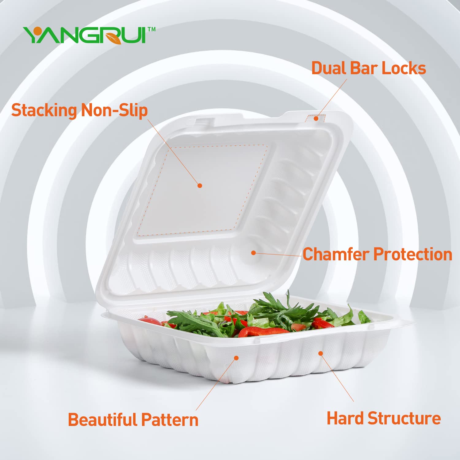 YANGRUI 100-Pack Reusable 9-Inch Meal Prep Containers - 41oz BPA-Free Plastic Clamshell Food Storage, Microwave & Freezer Safe - Perfect for Restaurant Takeout, Meal Prepping, and Leftovers Storage
