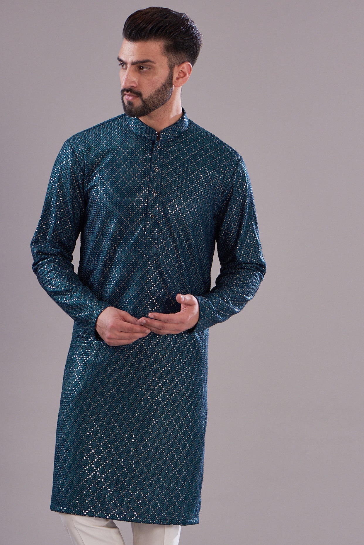 Stylish Navy Blue Sequenced Kurta for Men & Women | Traditional Indian Ethnic Wear for Festivals, Weddings & Parties