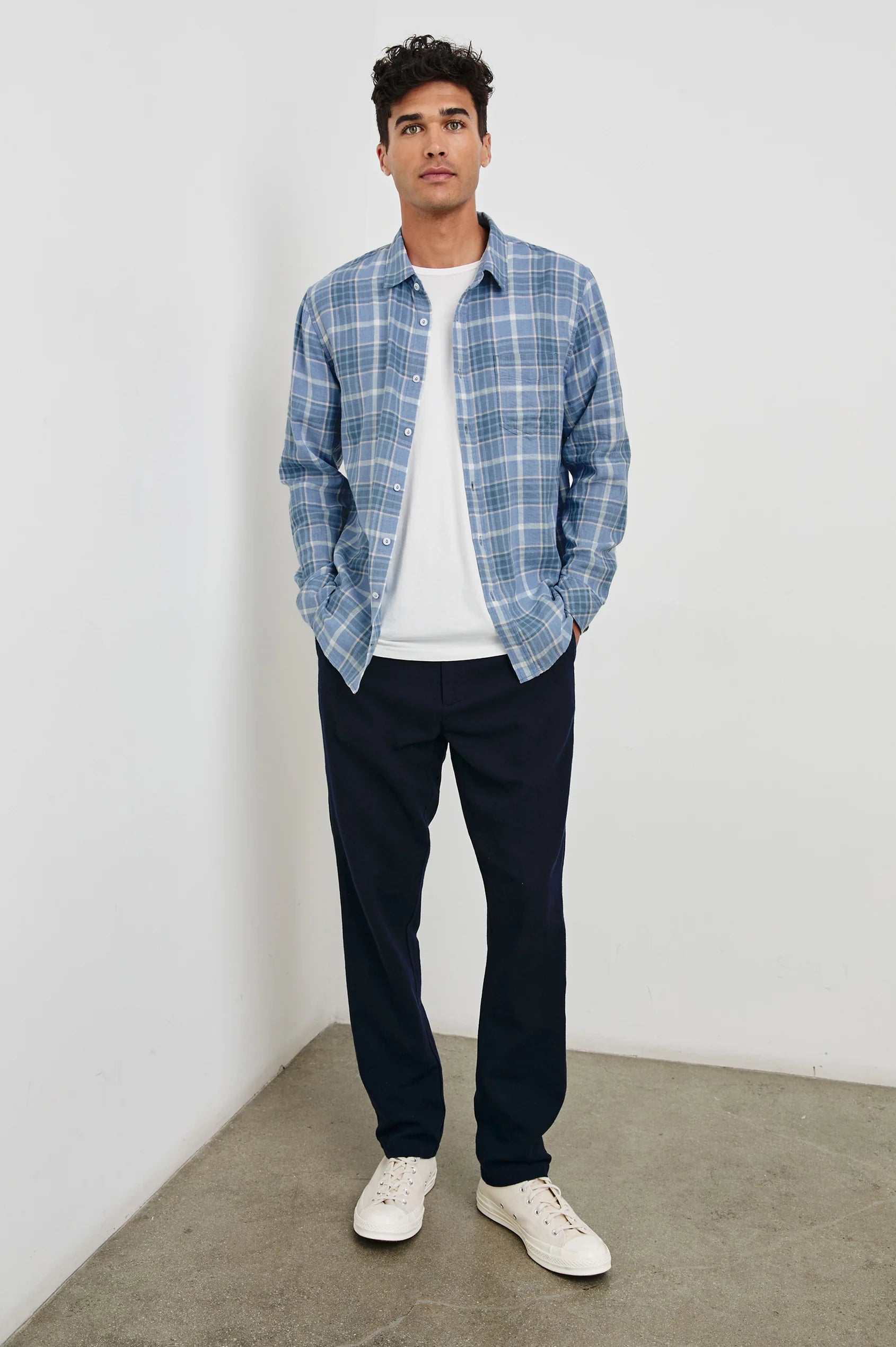 Wyatt Ebi Melange Plaid Long Sleeve Shirt for Men - Comfortable Flannel Button Down Top for Casual Wear & Outdoor Activities