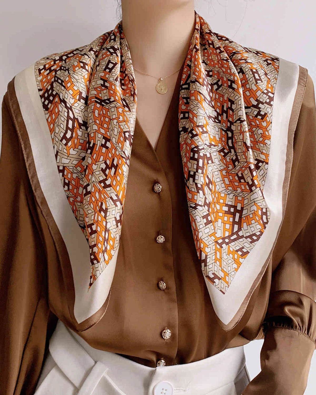 Elegant Letter H Patterned Silk Scarf for Women - Luxury Fashion Accessory for Office, Party & Special Occasions