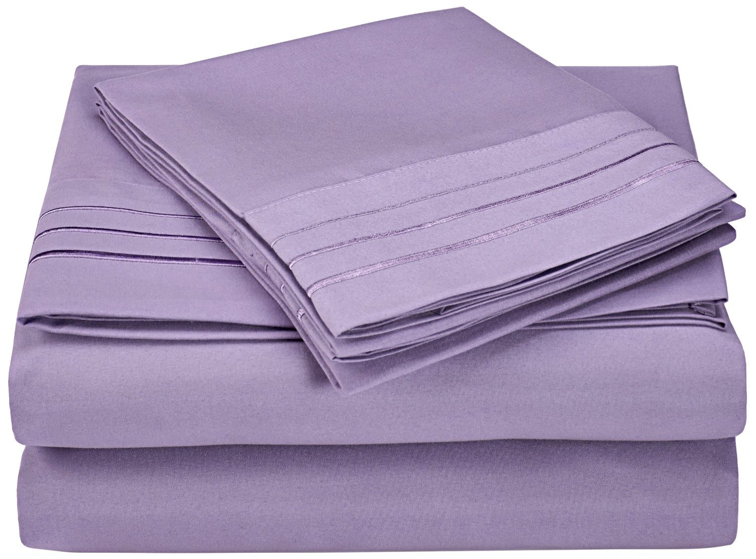 Premium 3-Line Embroidered 100% Cotton Sheet Set - Lilac King Size 4-Piece Bedding Set | Soft Breathable Luxury Sheets for Master Bedroom, Guest Room & Hotel Use