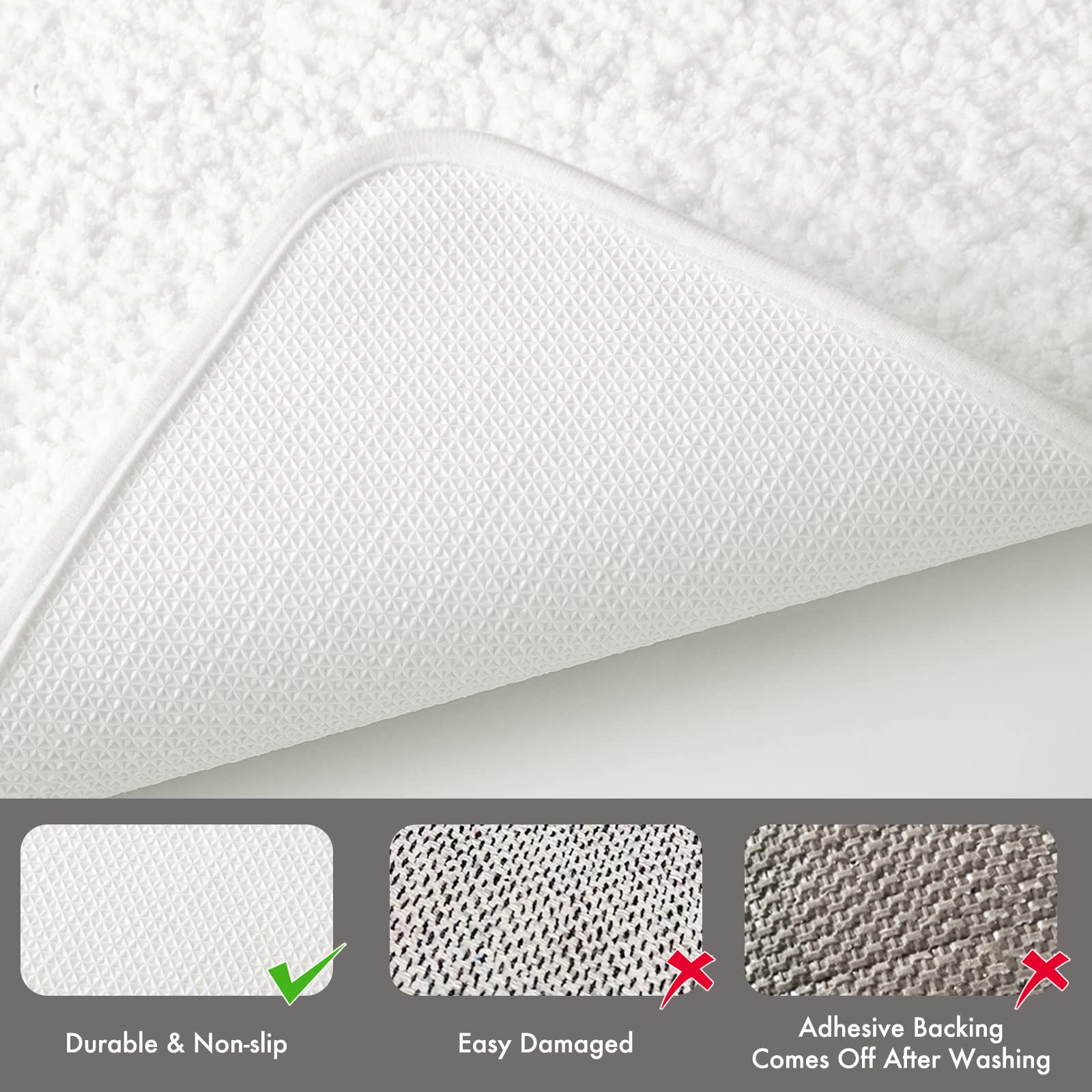 KMAT Luxury Soft Shaggy Bathroom Rug - 16x24 Inch Absorbent Non-Slip Bath Mat for Tub & Shower, Plush Bath Carpet Runner for Bathroom Floor (White) - Perfect for Spa-Like Comfort & Safety in Wet Areas
