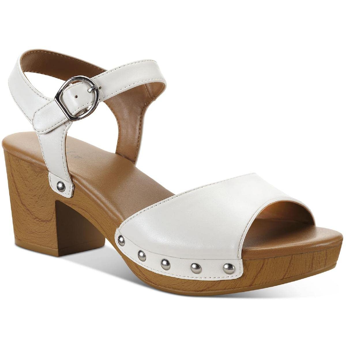 Style & Co. Women's Andreas Faux Leather Heel Sandals - White Size 8.5 Medium (B,M) | Comfortable Dress Shoes for Work, Party & Special Occasions